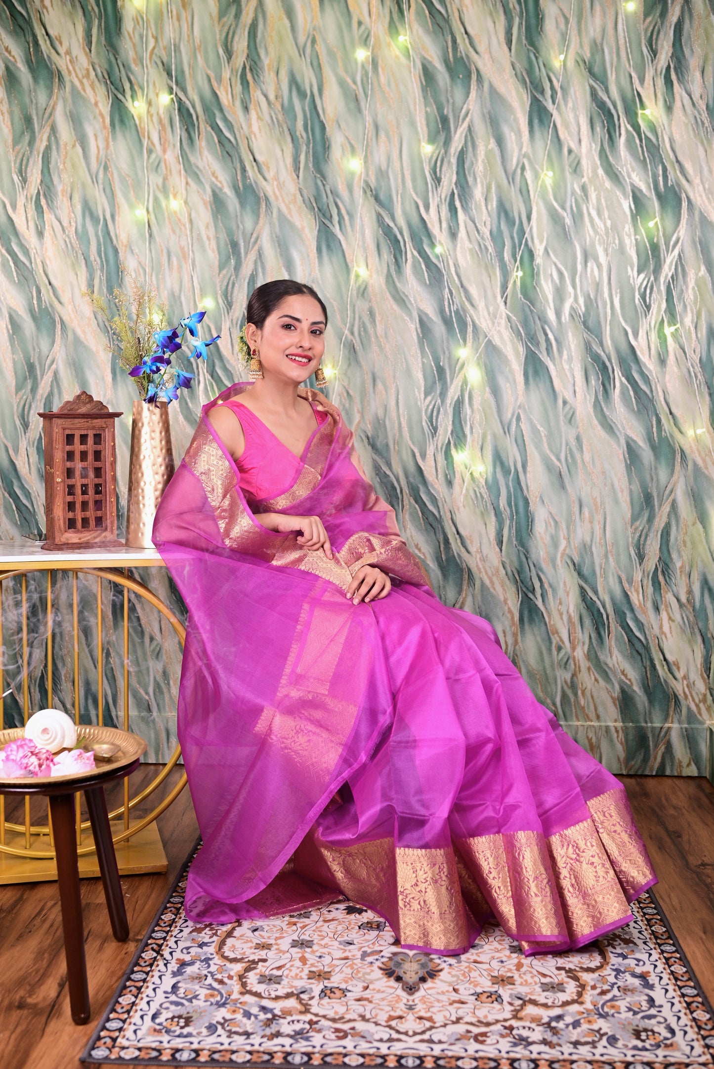 Lilac Organza Tissue Saree With Gold Zari Border Saree Handloom saree, handcrafted saree, daily wear saree, office saree, affordable saree, saree for summers, Suta sarees, Eternity by Sakshi Sarees,