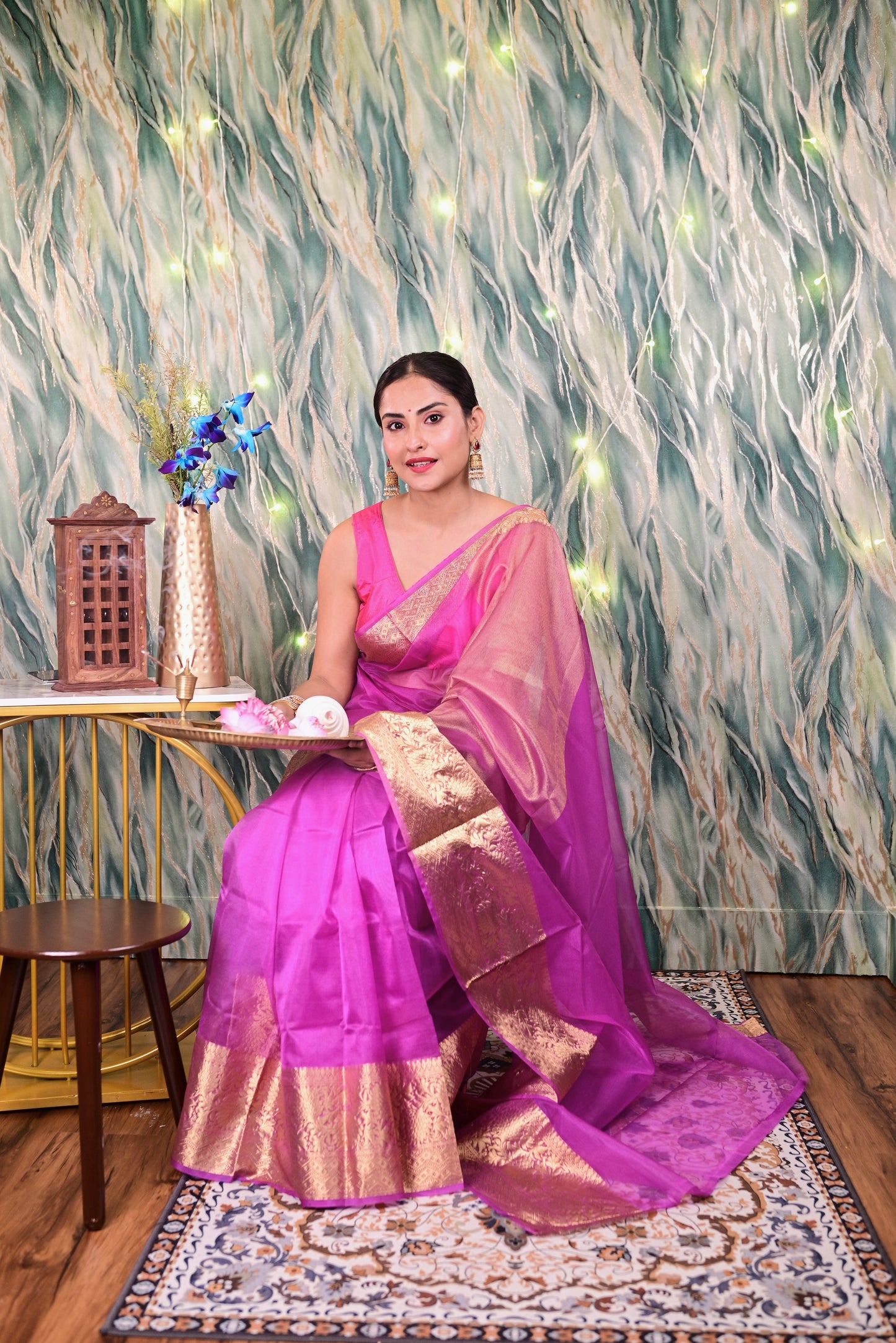 Lilac Organza Tissue Saree With Gold Zari Border Saree Handloom saree, handcrafted saree, daily wear saree, office saree, affordable saree, saree for summers, Suta sarees, Eternity by Sakshi Sarees,