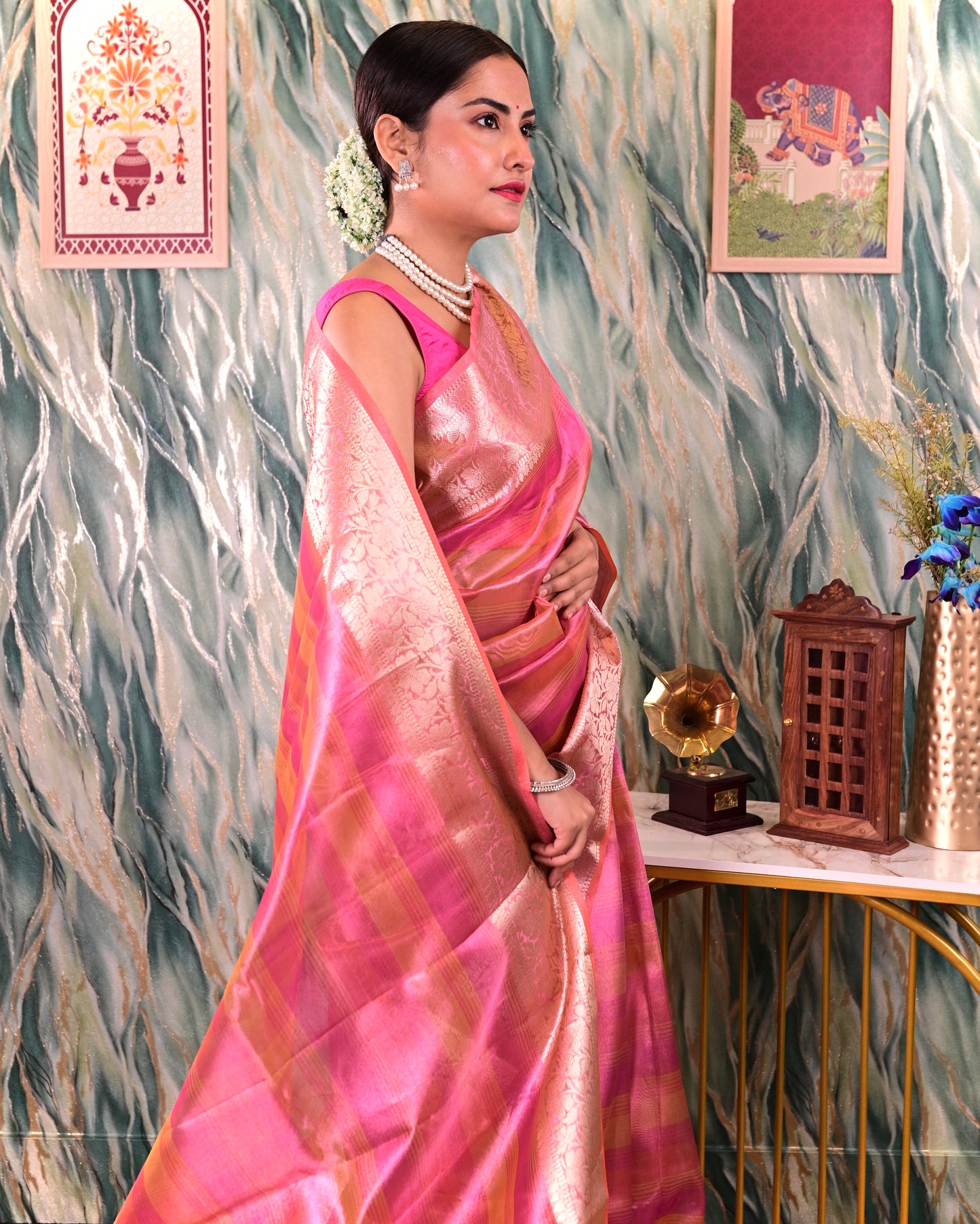 Pink Multitoned Semi Silk Banarasi Saree Saree Handloom saree, handcrafted saree, daily wear saree, office saree, affordable saree, saree for summers, Suta sarees, Eternity by Sakshi Sarees,