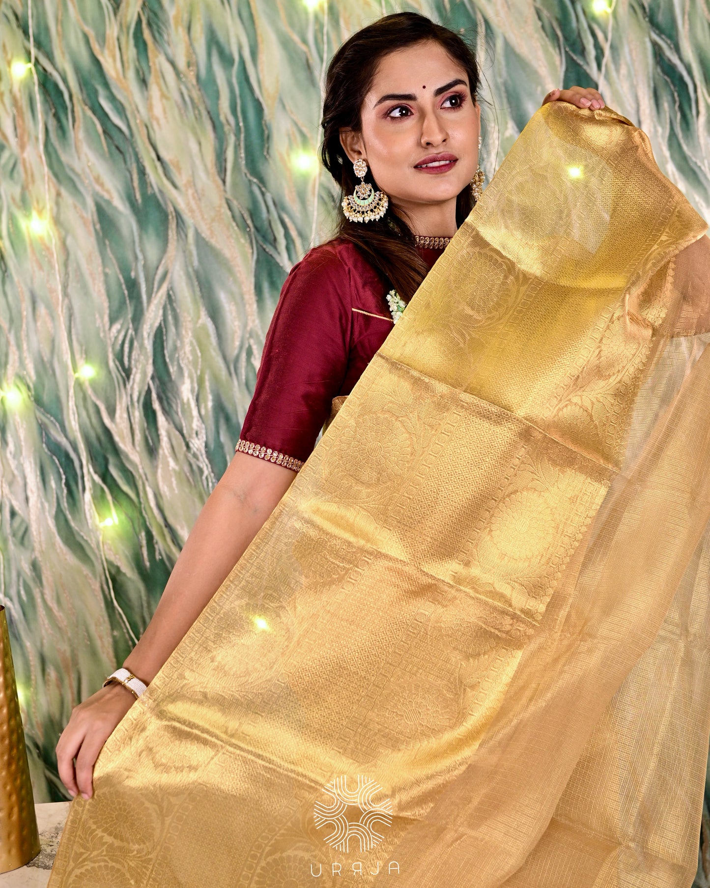 Golden Semi Silk Banarasi Saree with Intricate Weaving Broad Border Saree Handloom saree, handcrafted saree, daily wear saree, office saree, affordable saree, saree for summers, Suta sarees, Eternity by Sakshi Sarees,