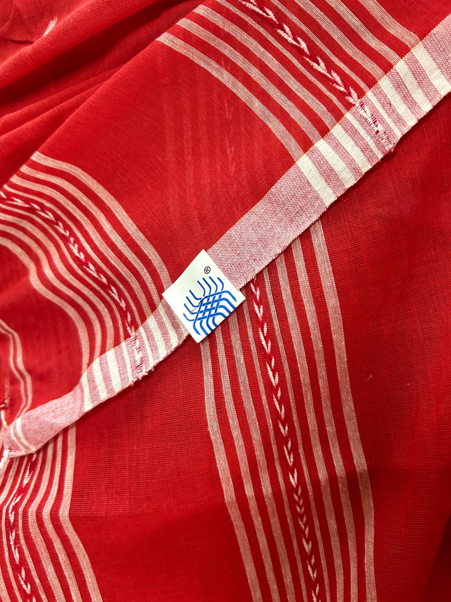 Red Handloom Mark Dhanikhali Mul Cotton Saree