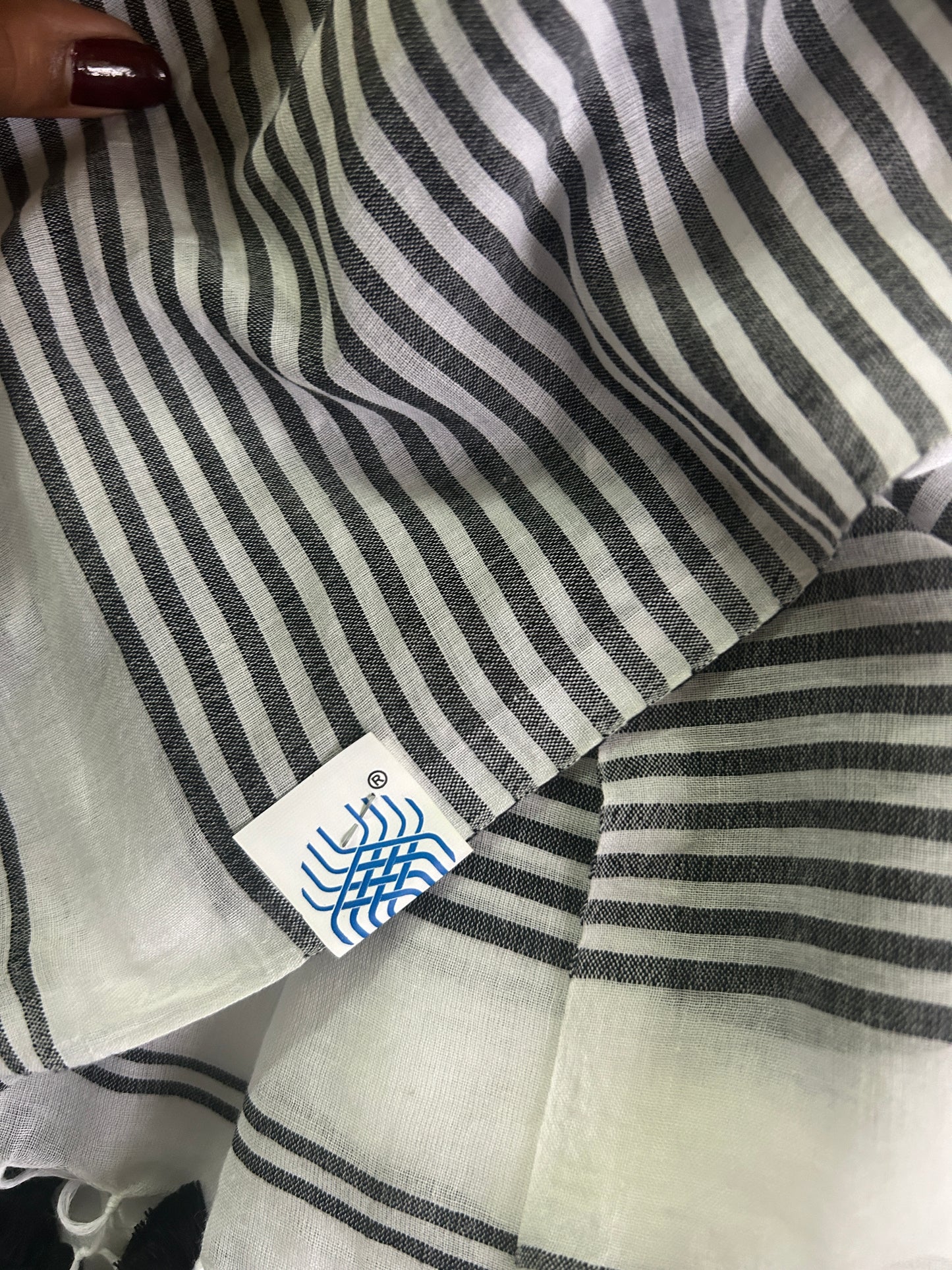 White Handloom Mark Mul Cotton Jamdani Saree with Tassels