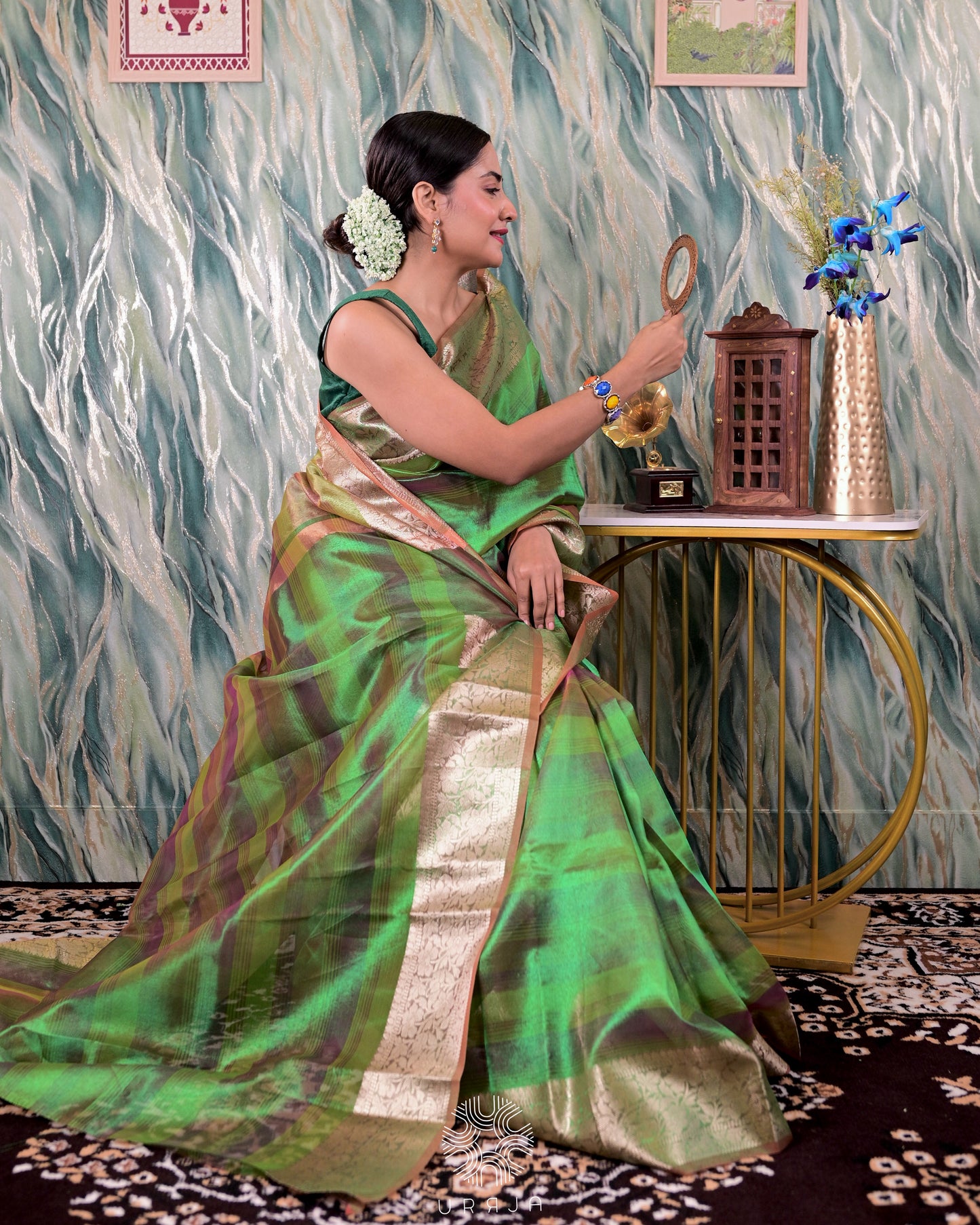 Green Multitoned Semi Silk Banarasi Saree Saree Handloom saree, handcrafted saree, daily wear saree, office saree, affordable saree, saree for summers, Suta sarees, Eternity by Sakshi Sarees,