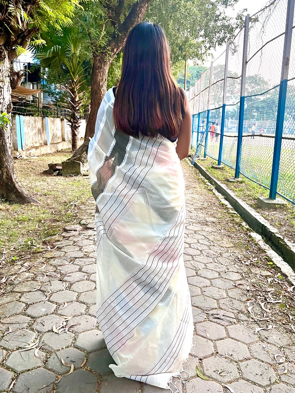 Pastel Colors Cotton Slub and Mul Cotton Panelled Saree Saree Handloom saree, handcrafted saree, daily wear saree, office saree, affordable saree, saree for summers, Suta sarees, Eternity by Sakshi Sarees,