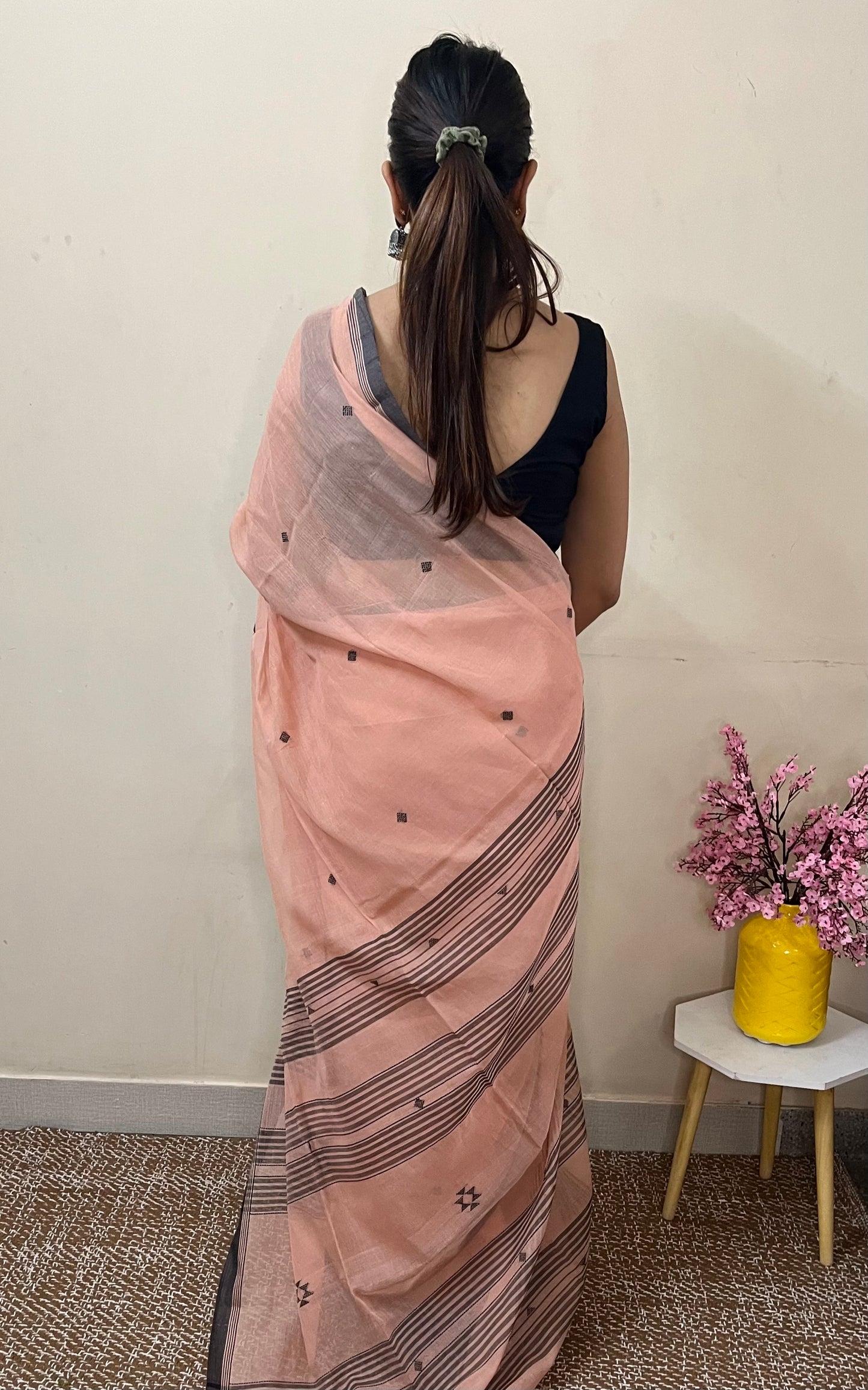 Peach Handloom Mark Pure Cotton Handloom Saree