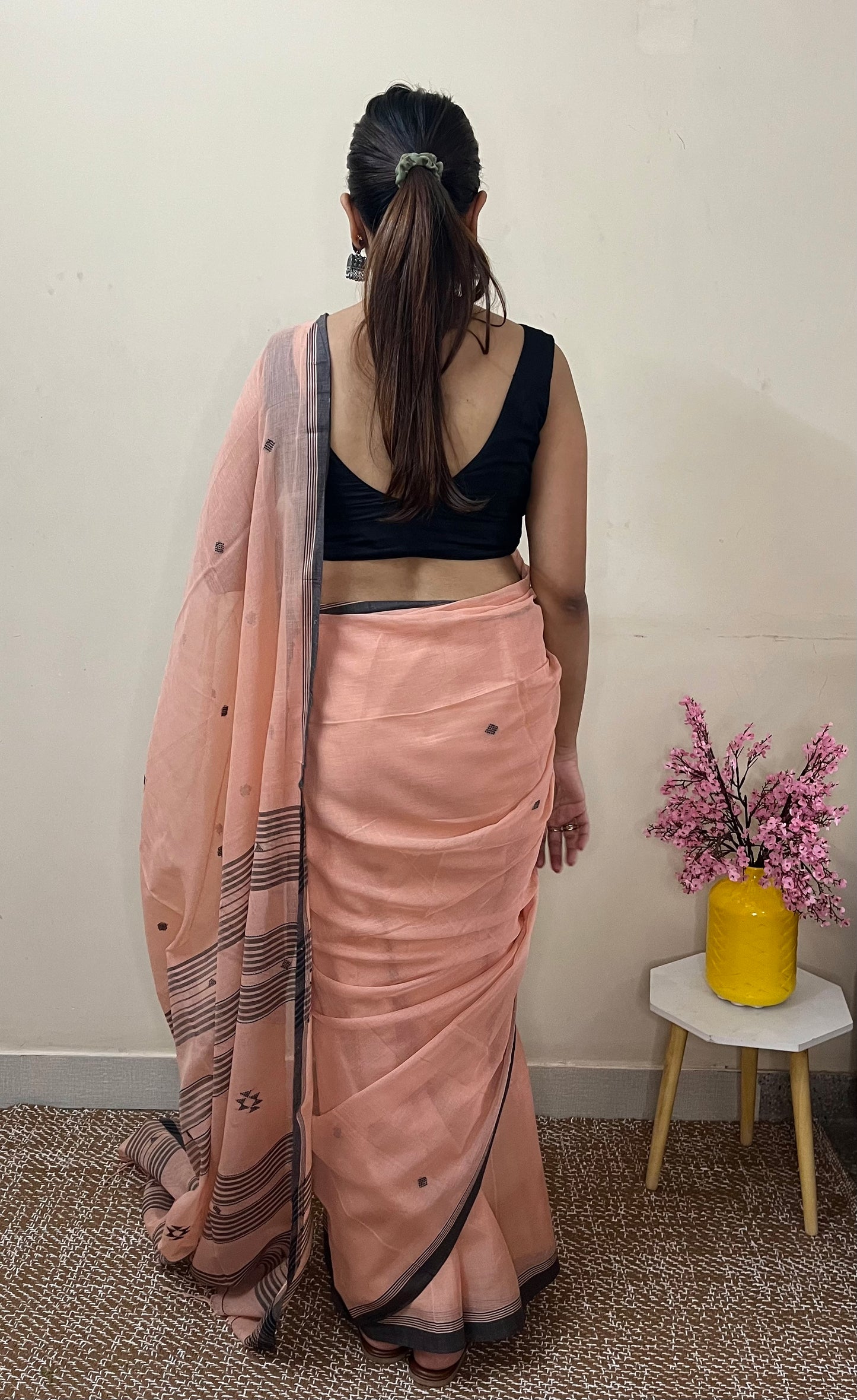 Peach Handloom Mark Pure Cotton Handloom Saree