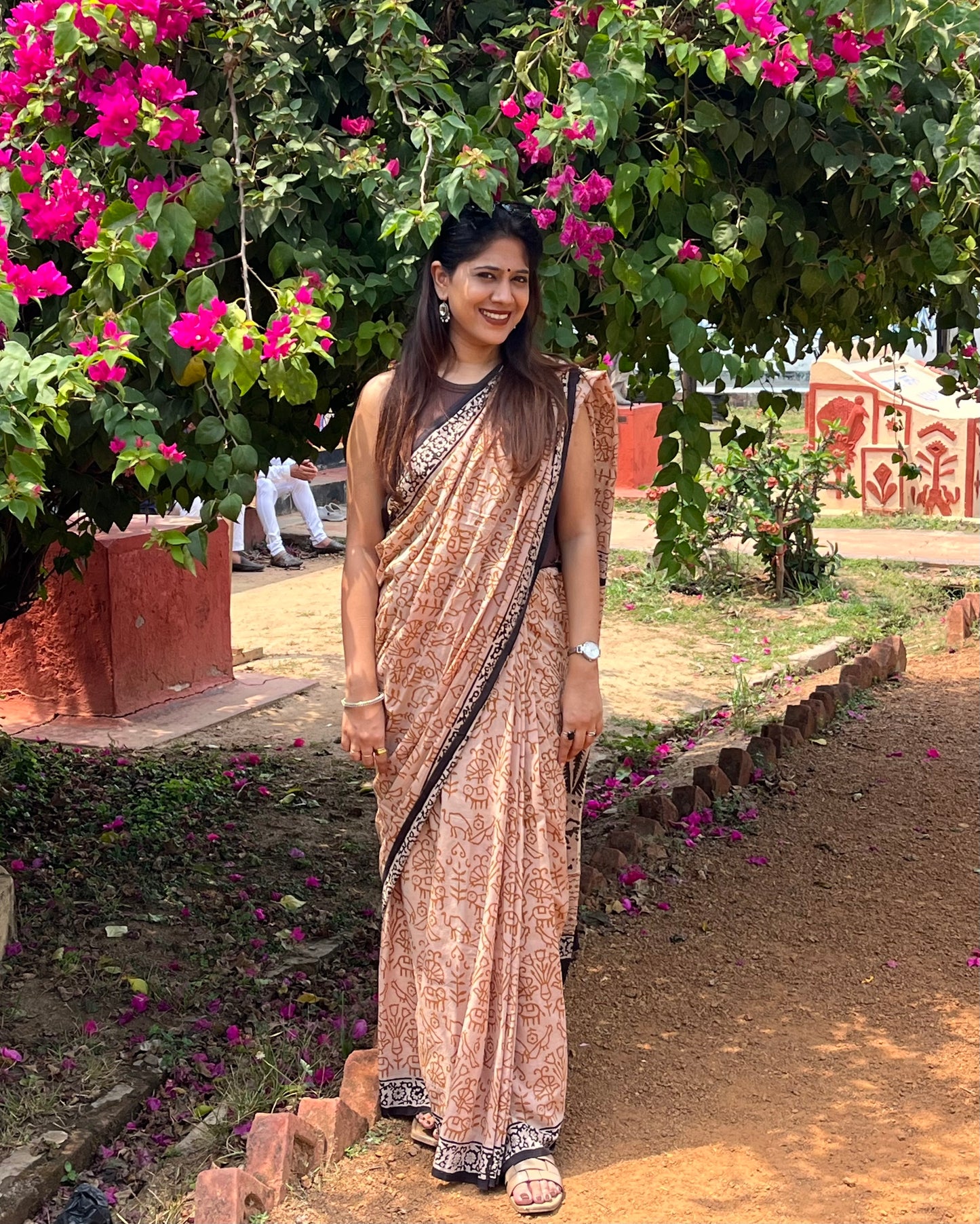 Brown Bagru Handblock Printed Mul Cotton Saree