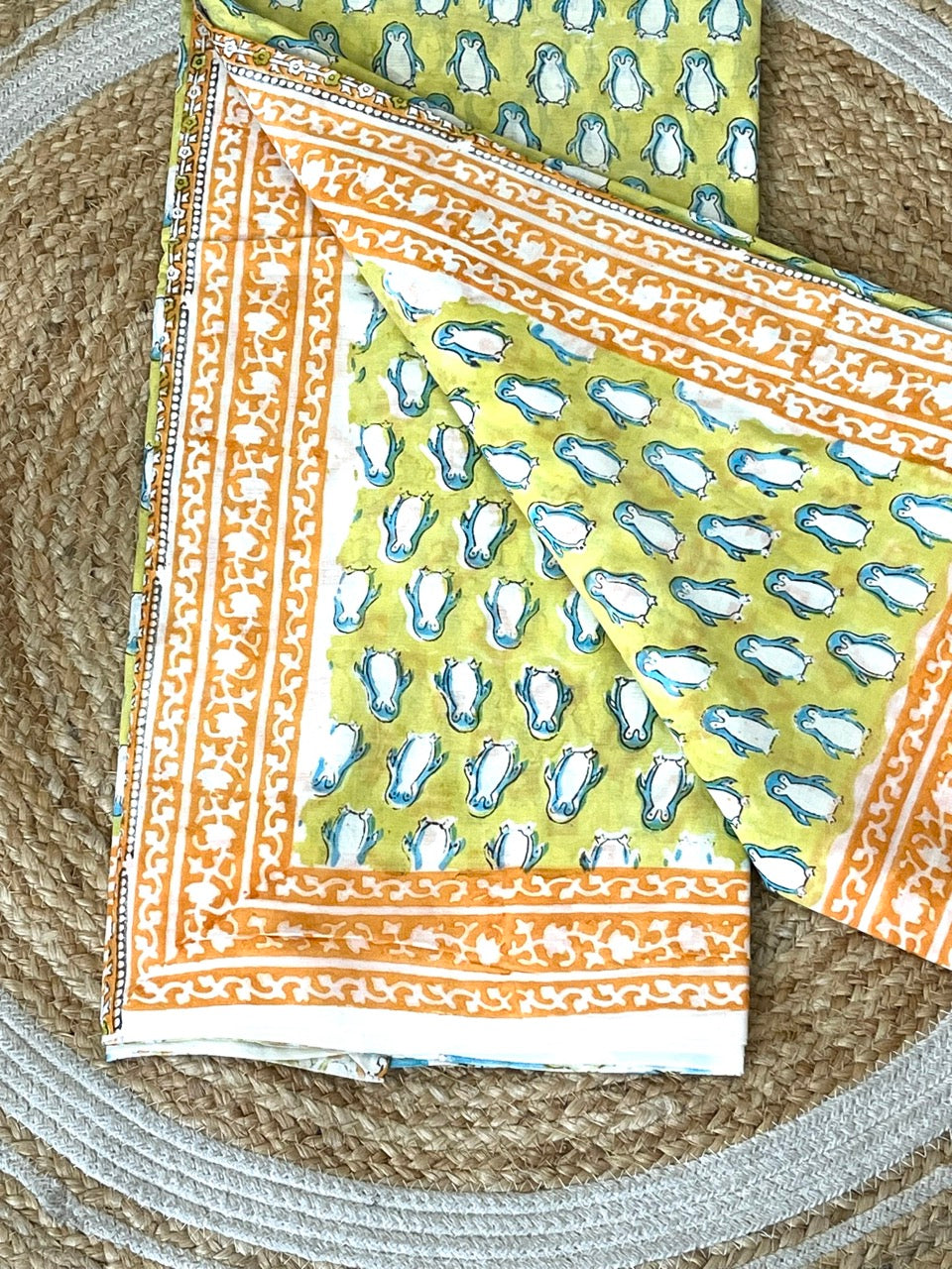 Yellow Penguin Sanganeri Handblock Printed Mul Cotton Saree