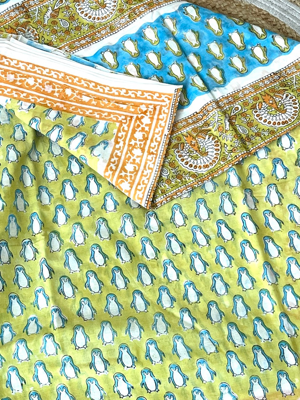 Yellow Penguin Sanganeri Handblock Printed Mul Cotton Saree