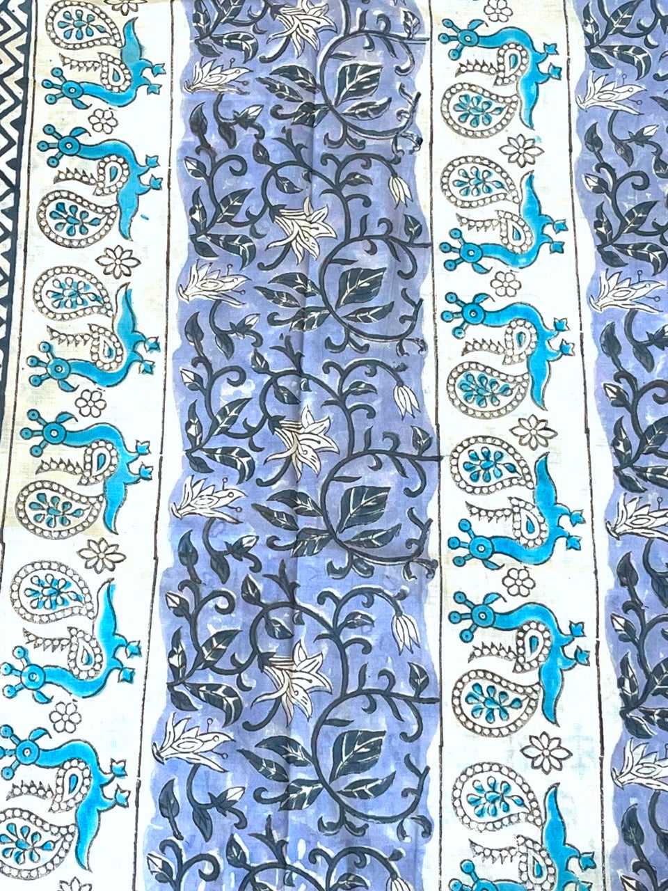 Blue Flowers Sanganeri Handblock Printed Mul Cotton Saree