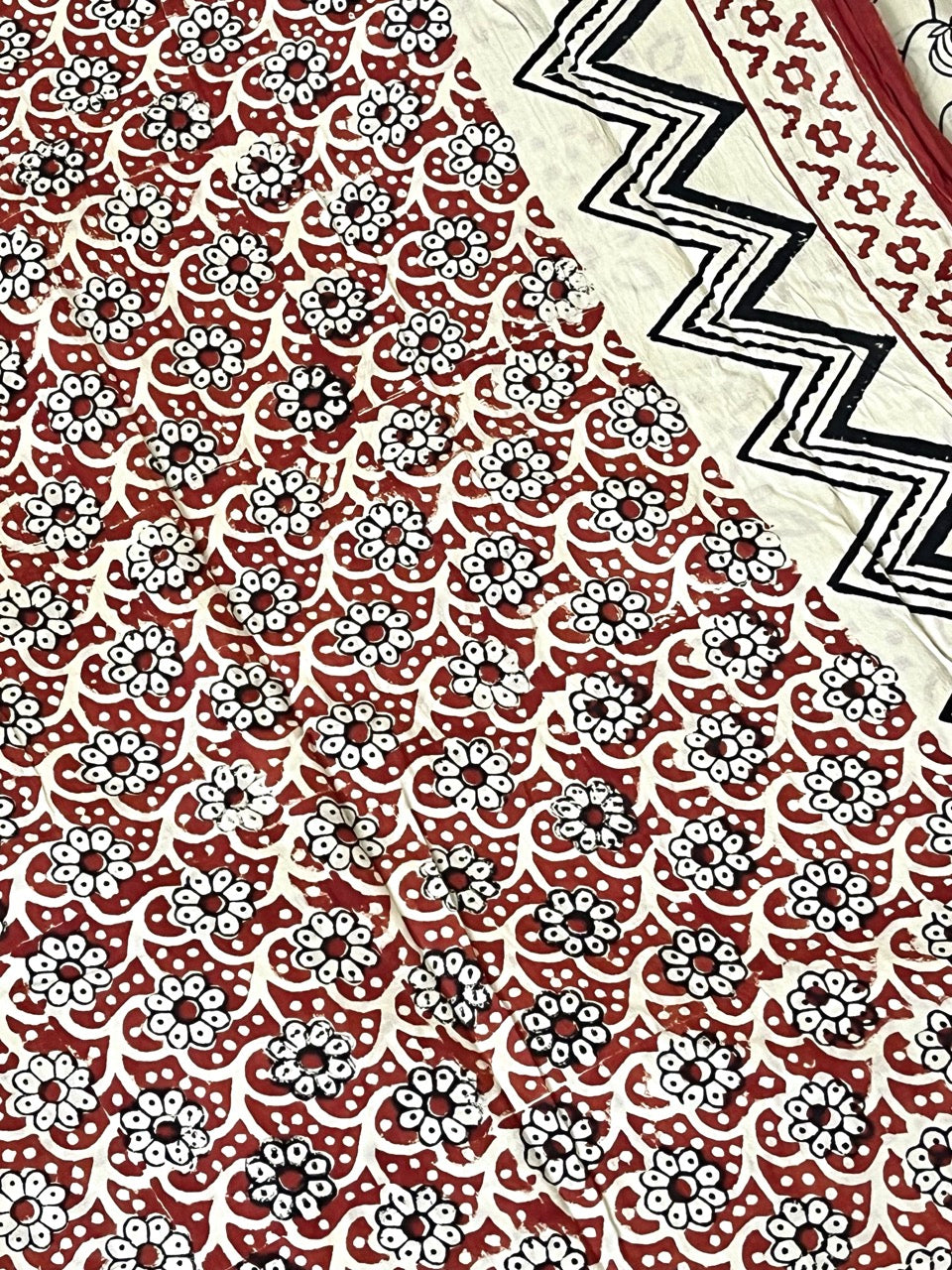 Beige Bagru Onion Handblock Printed Mul Cotton Saree