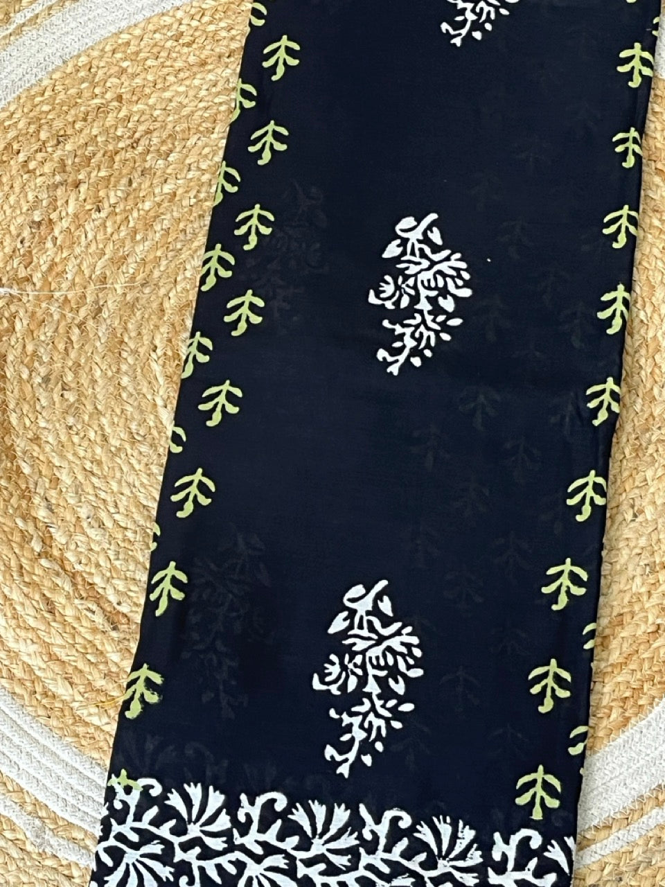 Black Flowers Handblock Printed Mul Cotton Saree