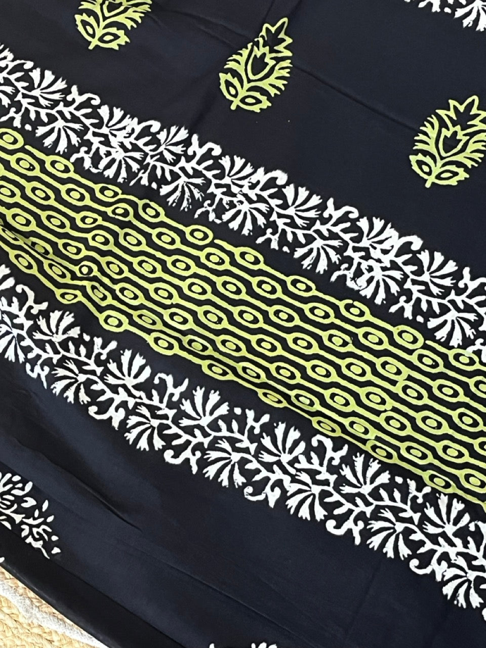 Black Flowers Handblock Printed Mul Cotton Saree