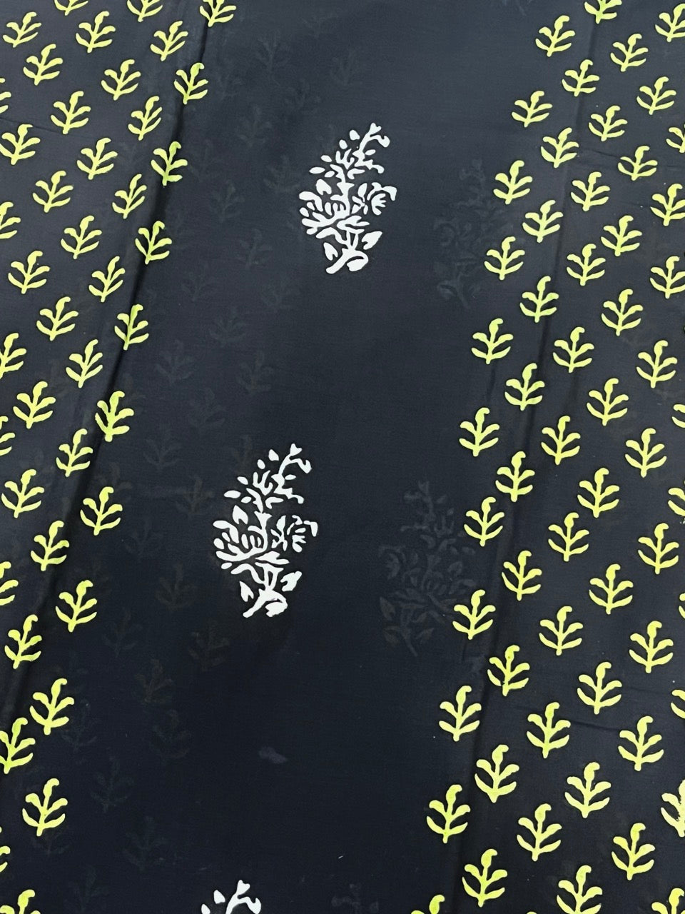 Black Flowers Handblock Printed Mul Cotton Saree