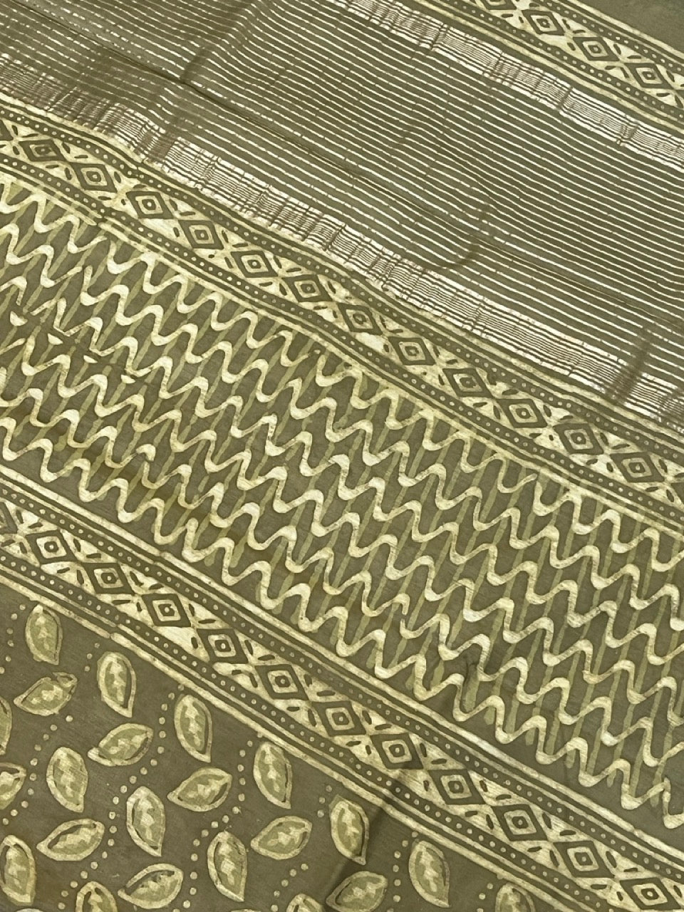 Mehendi Green Dabu Handblock Printed Maheshwari Silk Saree