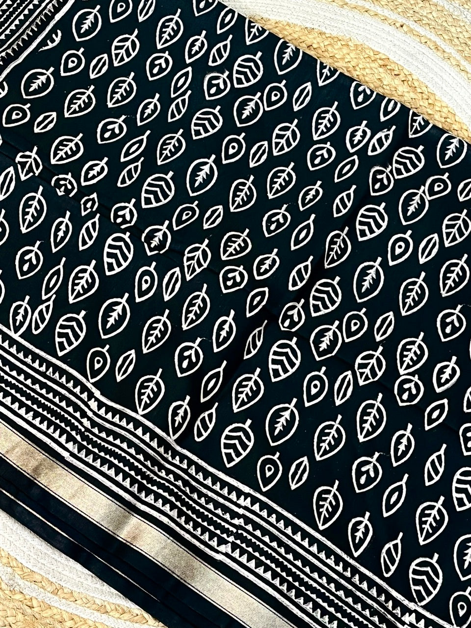 Black Handblock Printed Crepe Saree