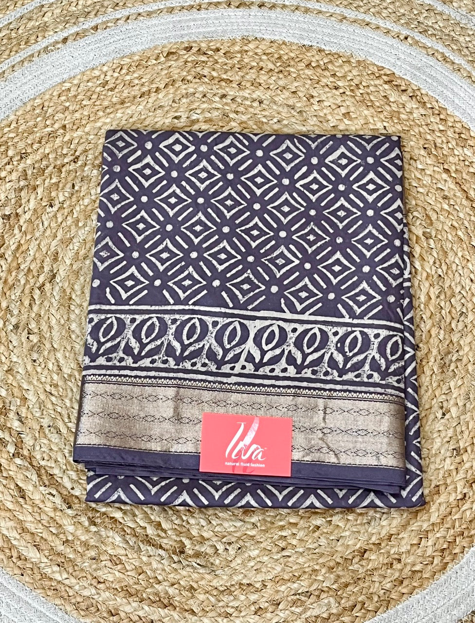 Purple Handblock Printed Maheshwari Silk Saree
