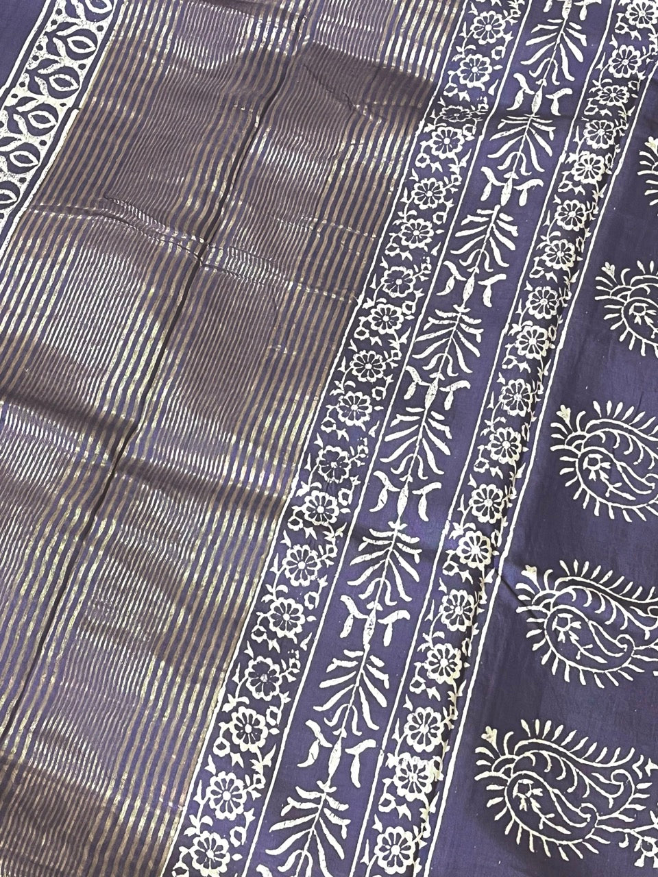 Purple Handblock Printed Maheshwari Silk Saree