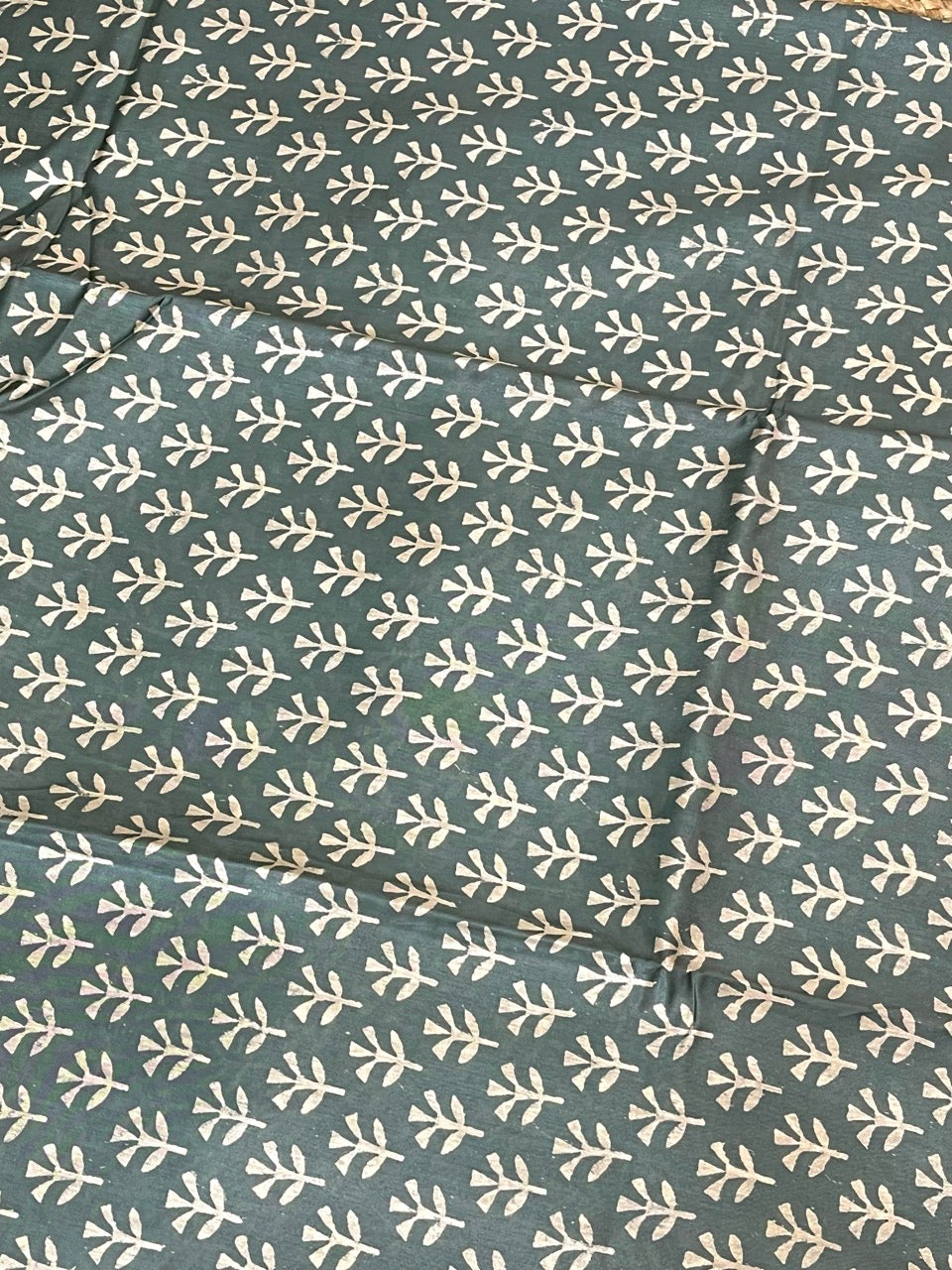 Teal Green Handblock Printed Maheshwari Silk Saree