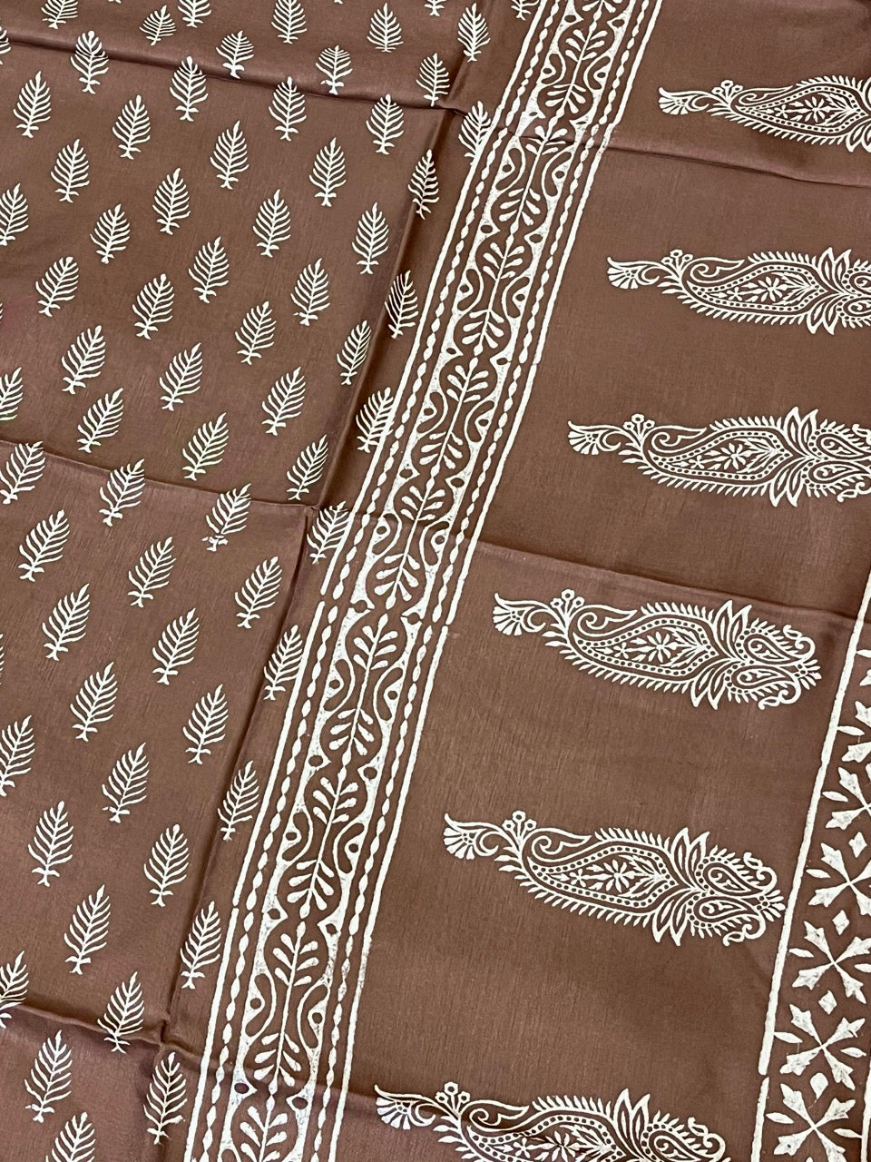 Brown Handblock Printed Crepe Saree