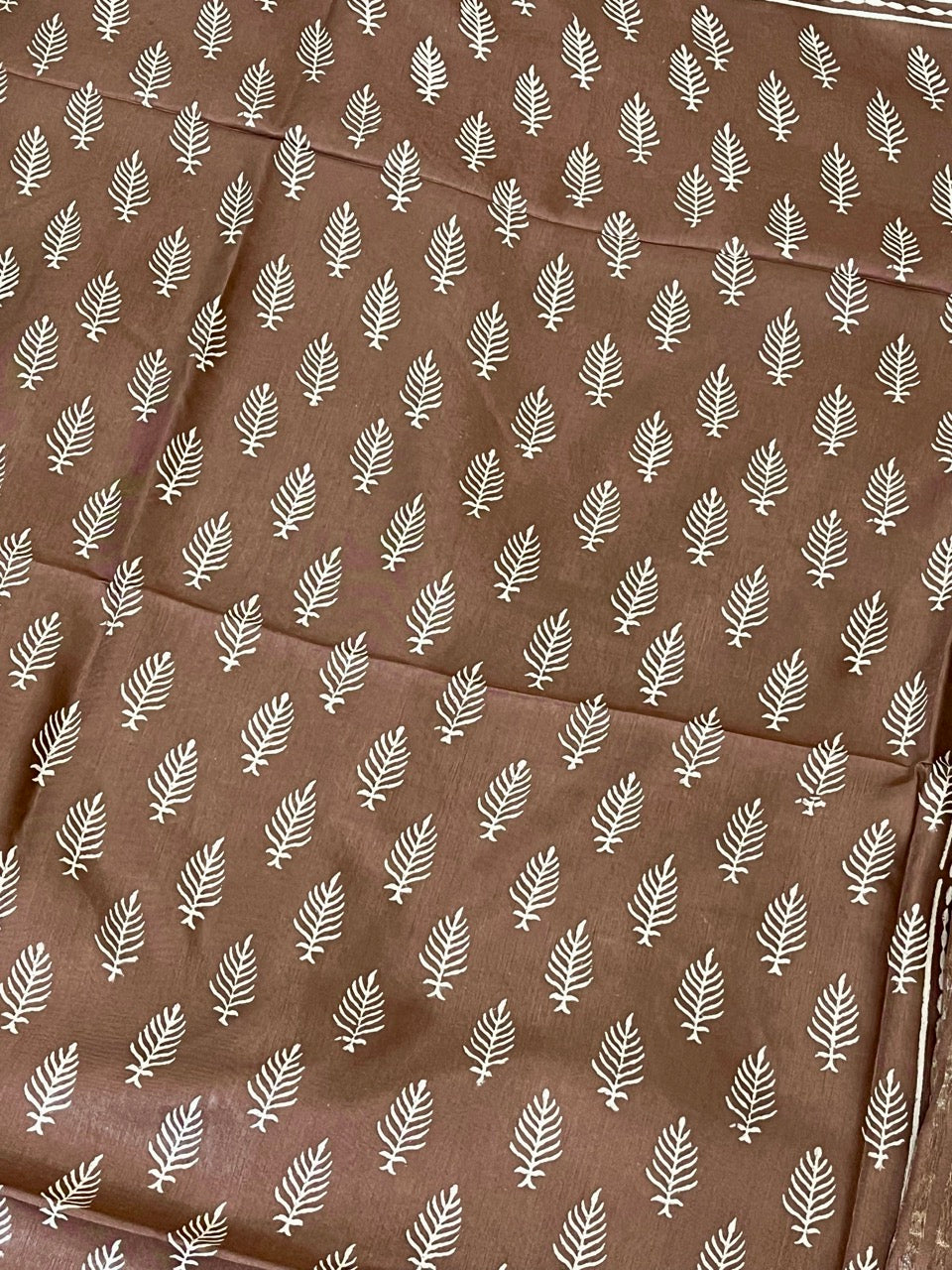 Brown Handblock Printed Crepe Saree