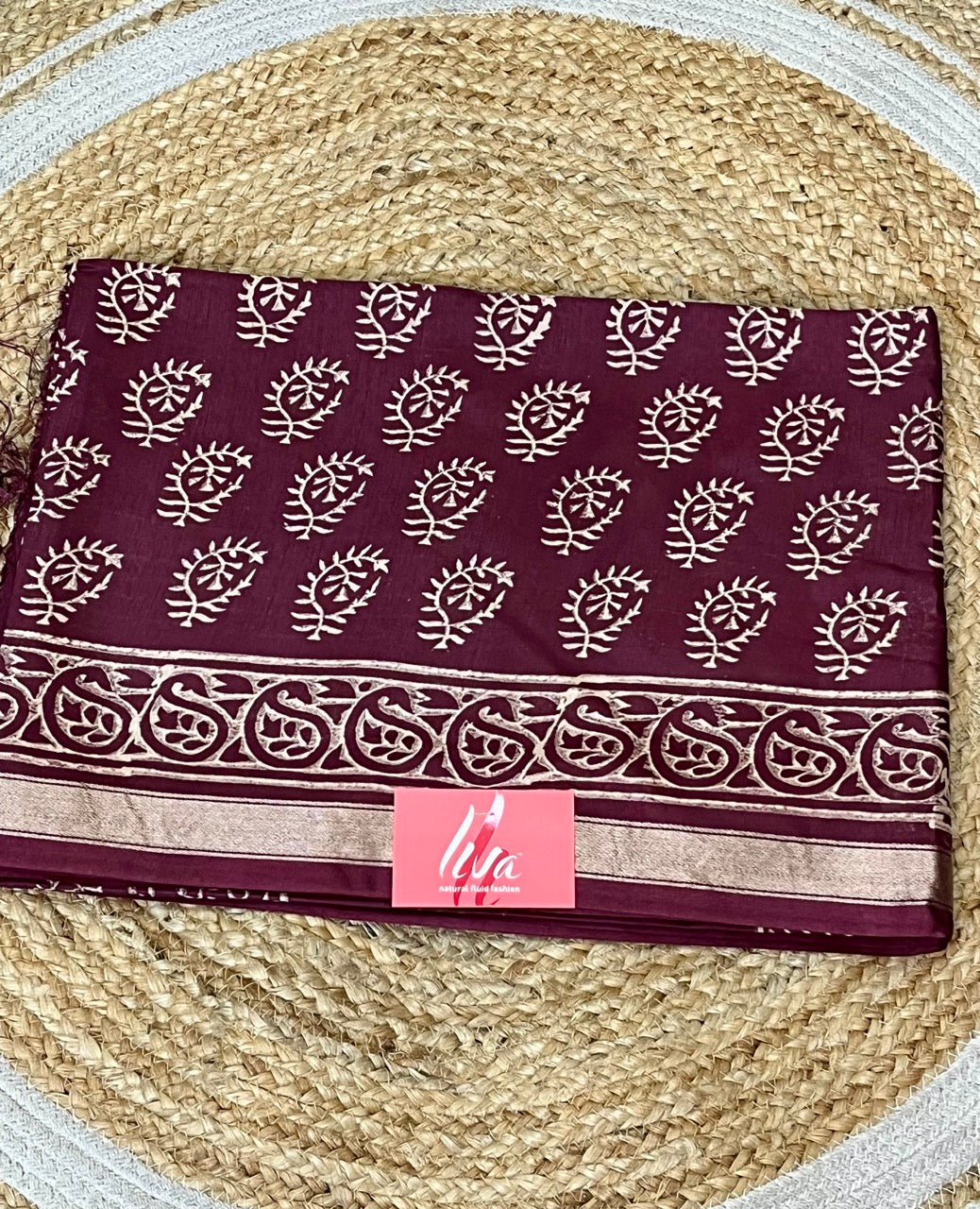 Maroon Handblock Printed Crepe Saree