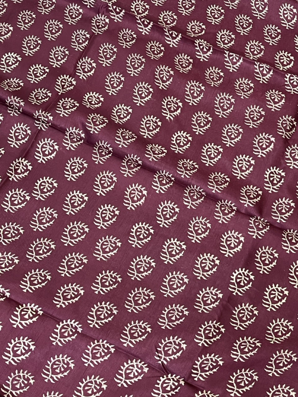 Maroon Handblock Printed Crepe Saree