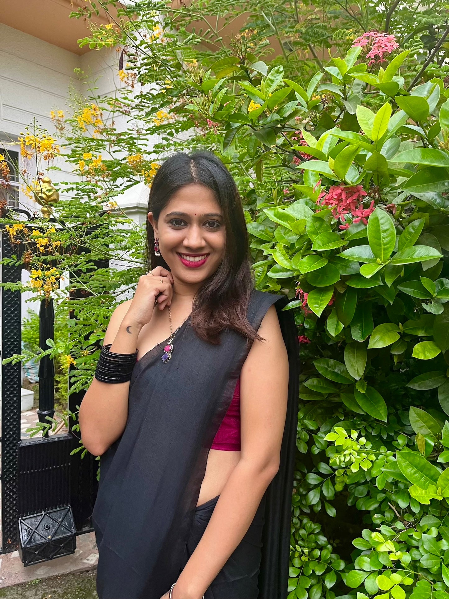 Black Solid Khadi Cotton Saree with Tassels Saree Handloom saree, handcrafted saree, daily wear saree, office saree, affordable saree, saree for summers, Suta sarees, Eternity by Sakshi Sarees,