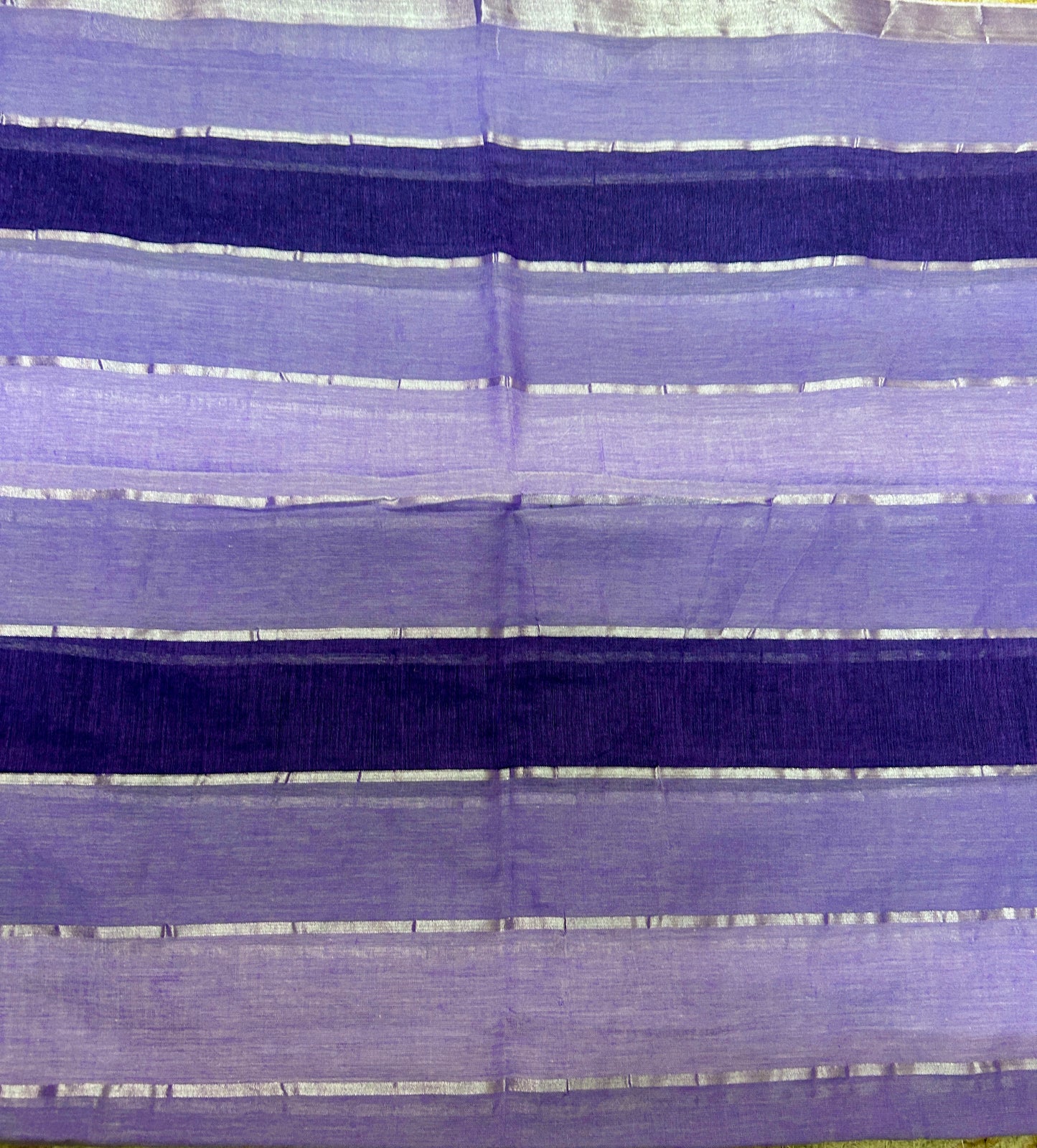 Purple Mul Cotton Saree with Broad Stripes and Tassels