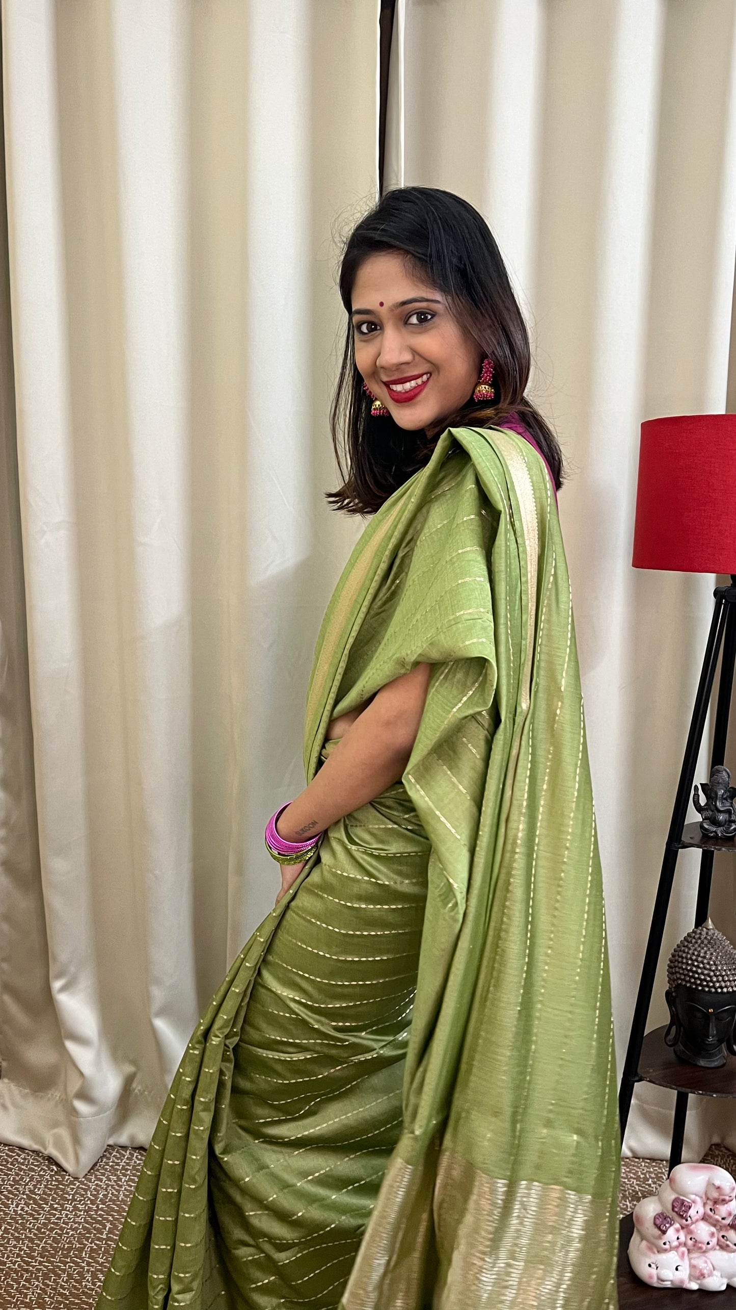 Green Lightweight Semi Silk Saree with All Over Zari Work