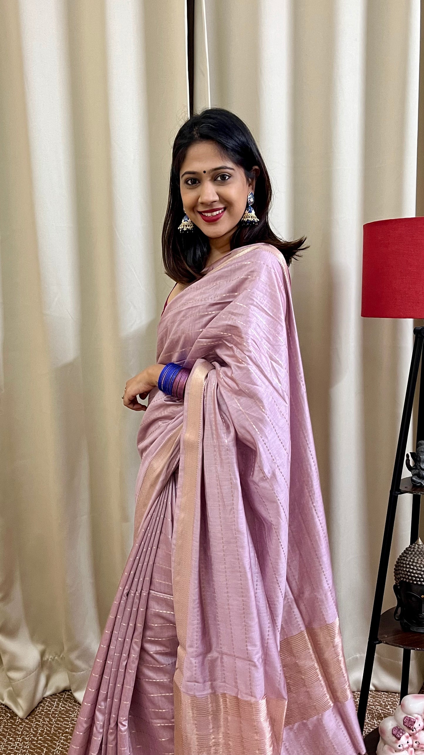 Onion Lightweight Semi Silk Saree with All Over Zari Work