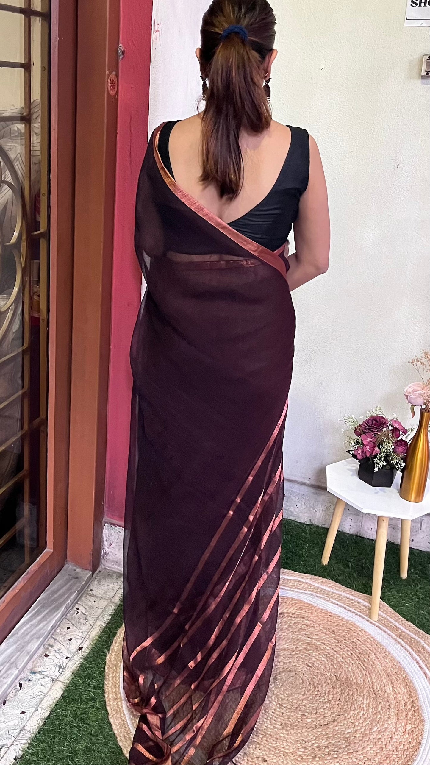 Maroon Cotton Linen with Zari Stripes Saree Handloom saree, handcrafted saree, daily wear saree, office saree, affordable saree, saree for summers, Suta sarees, Eternity by Sakshi Sarees,