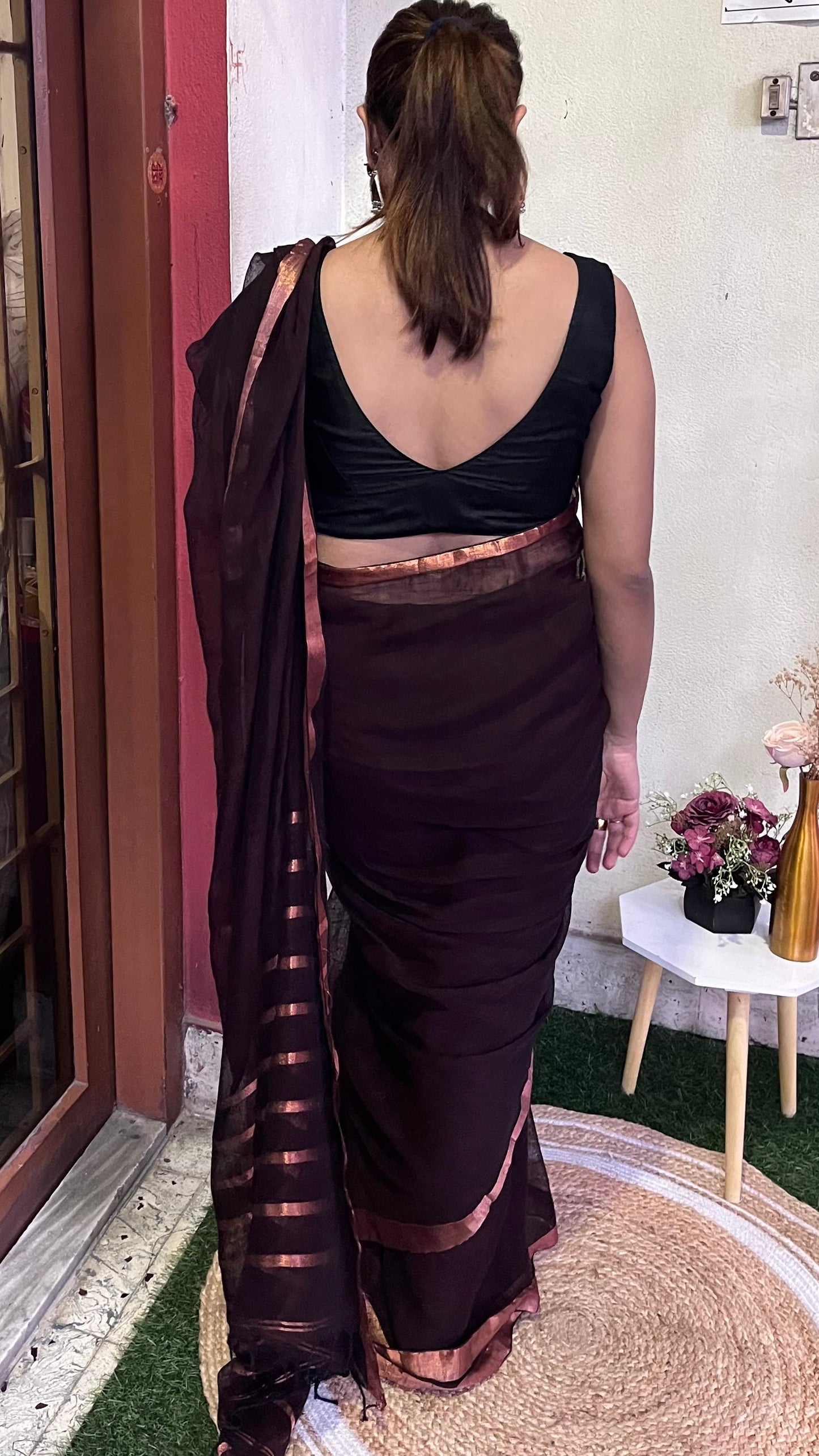 Maroon Cotton Linen with Zari Stripes Saree Handloom saree, handcrafted saree, daily wear saree, office saree, affordable saree, saree for summers, Suta sarees, Eternity by Sakshi Sarees,