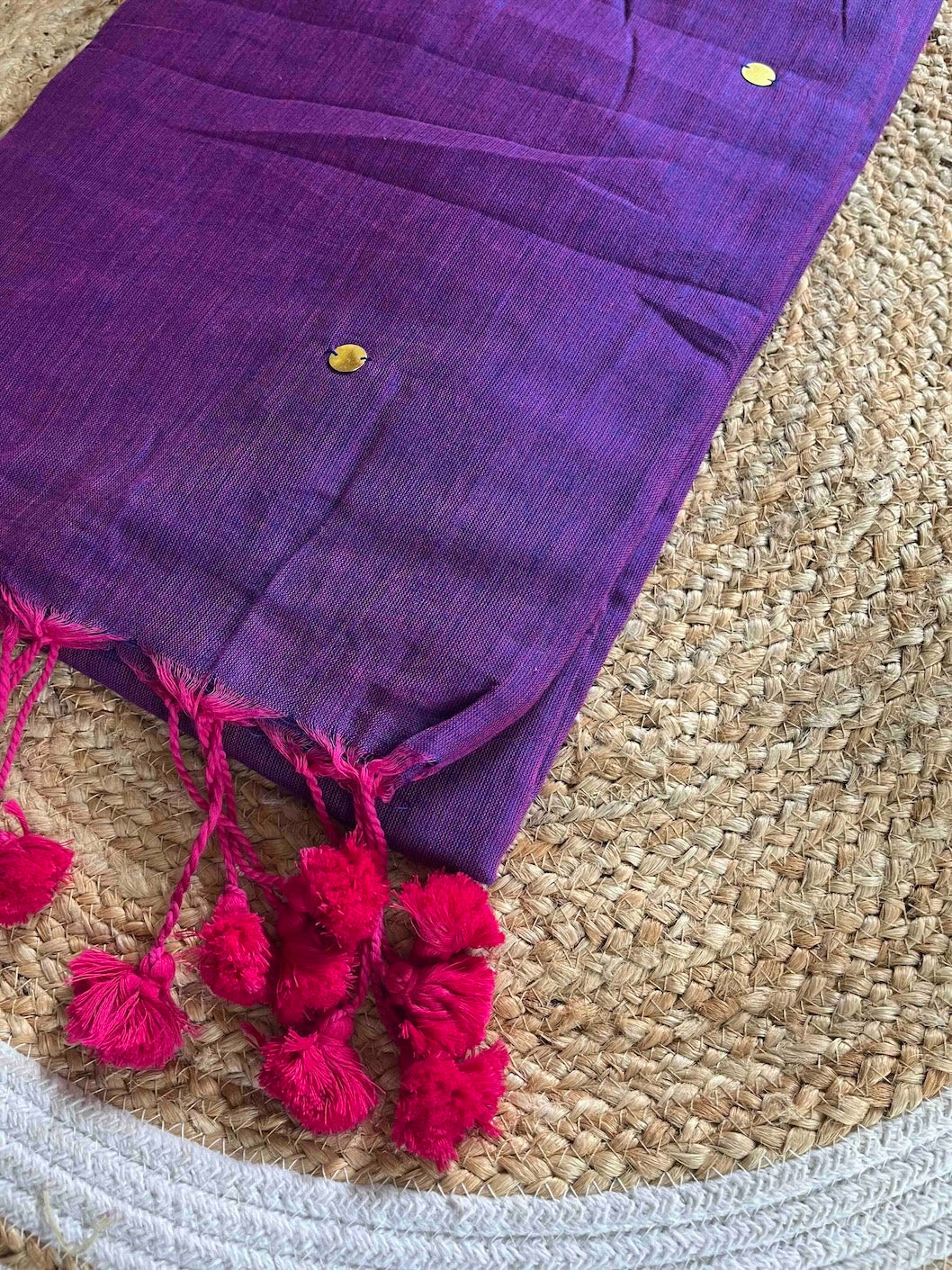 Purple Mul Cotton Saree with All Over Golden Ginni Saree Handloom saree, handcrafted saree, daily wear saree, office saree, affordable saree, saree for summers, Suta sarees, Eternity by Sakshi Sarees,