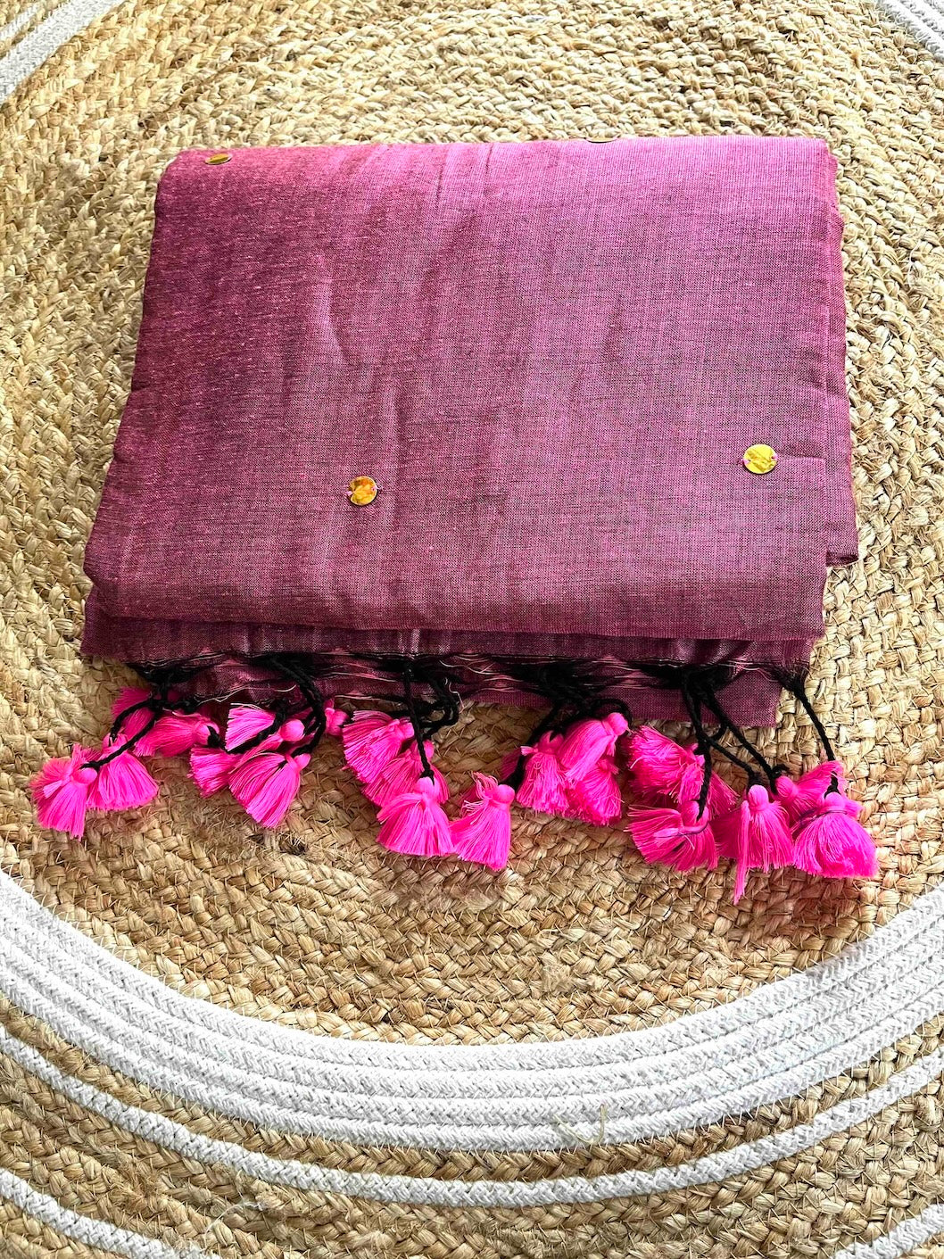 Mulberry Pink Mul Cotton Saree with All Over Golden Ginni Saree Handloom saree, handcrafted saree, daily wear saree, office saree, affordable saree, saree for summers, Suta sarees, Eternity by Sakshi Sarees,