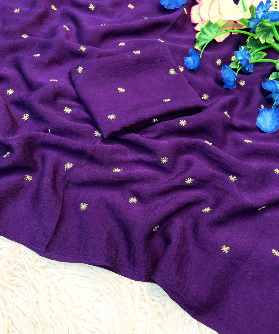 Purple Crush Saree with All Over Sequins Embroidery