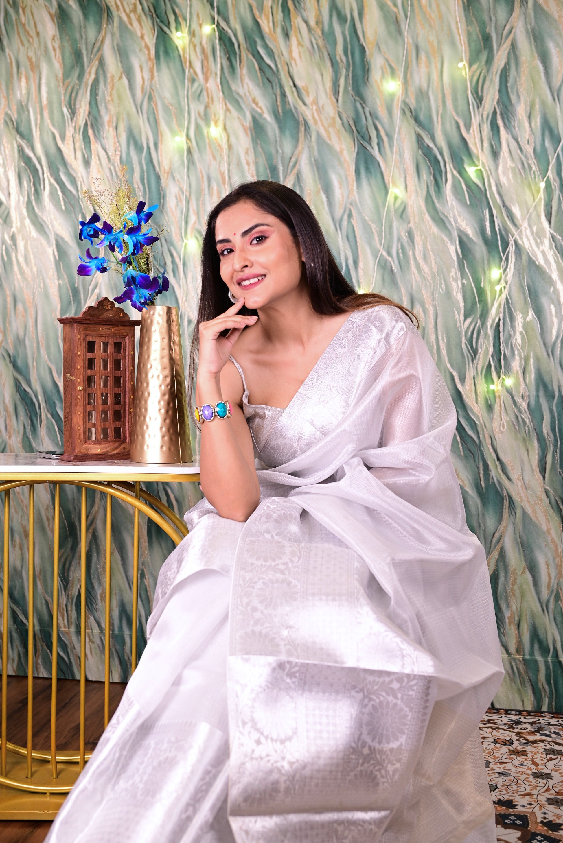 Silver Semi Silk Banarasi Saree with Intricate Weaving Broad Border Saree Handloom saree, handcrafted saree, daily wear saree, office saree, affordable saree, saree for summers, Suta sarees, Eternity by Sakshi Sarees,