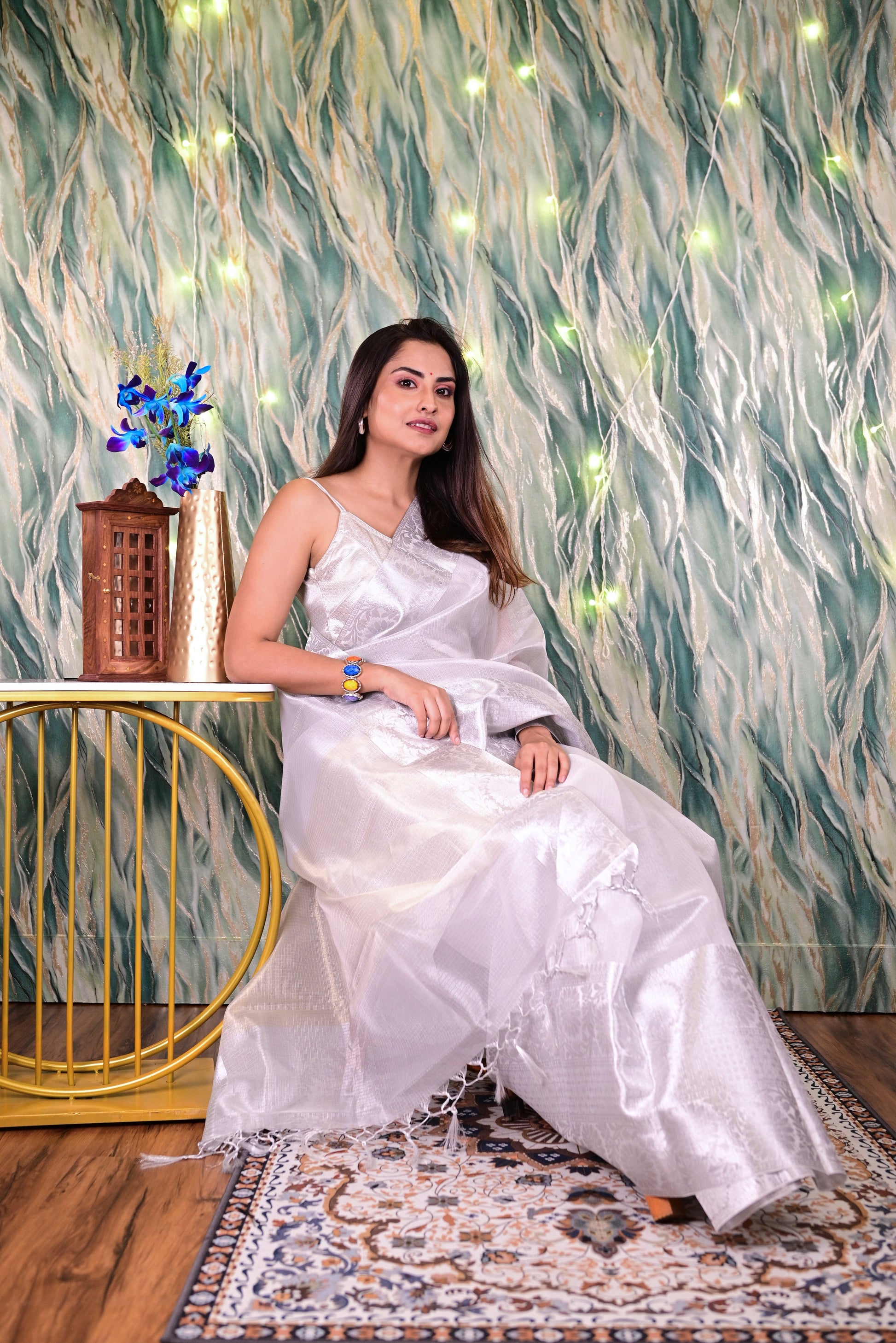 Silver Semi Silk Banarasi Saree with Intricate Weaving Broad Border Saree Handloom saree, handcrafted saree, daily wear saree, office saree, affordable saree, saree for summers, Suta sarees, Eternity by Sakshi Sarees,
