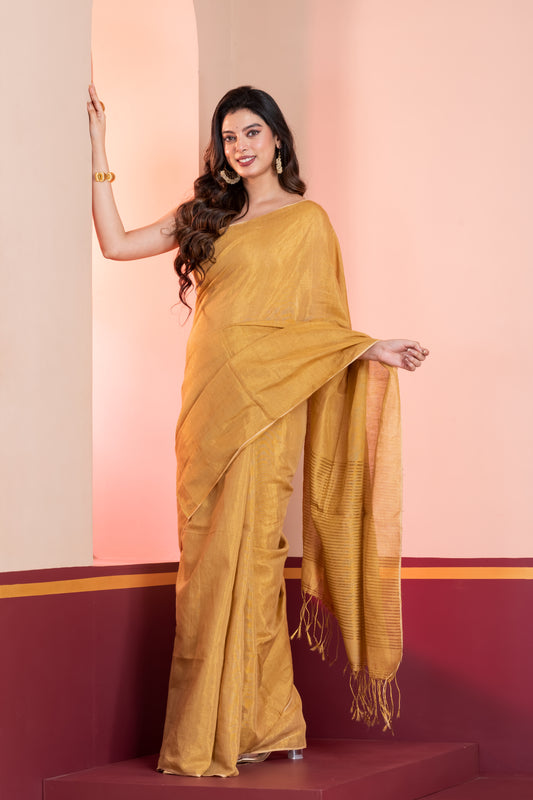 Golden Linen Tissue Saree with Zari