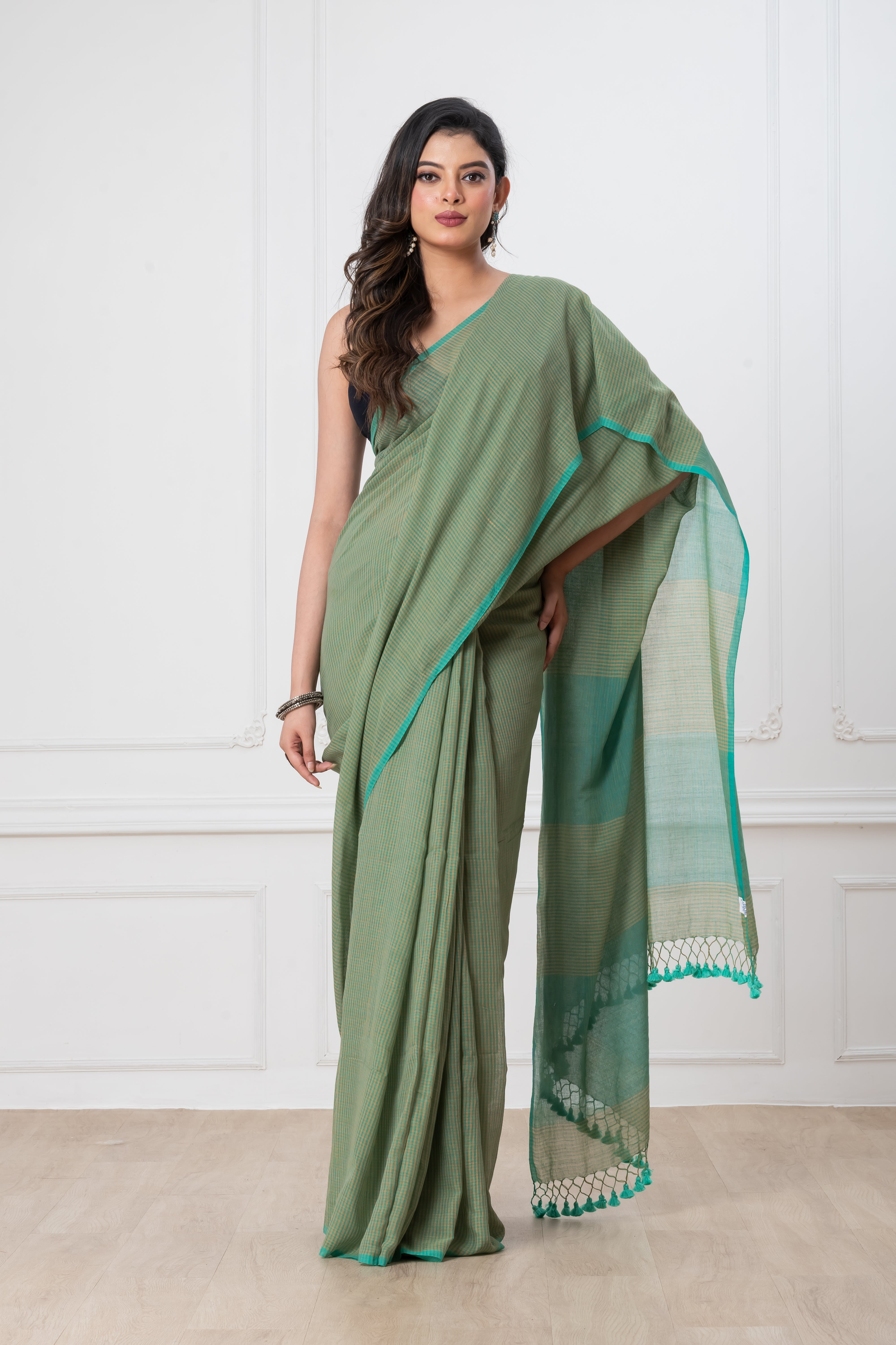Leaf Green Cotton Saree