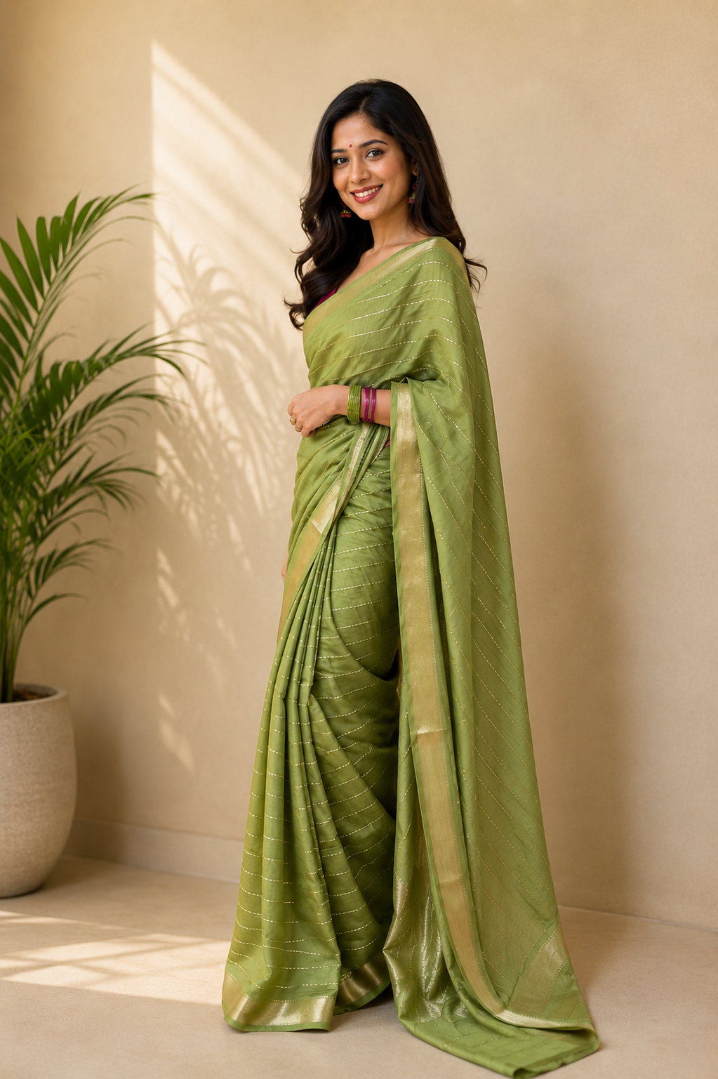 Green Lightweight Semi Silk Saree with All Over Zari Work Saree Handloom saree, handcrafted saree, daily wear saree, office saree, affordable saree, saree for summers, Suta sarees, Eternity by Sakshi Sarees,