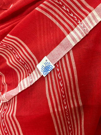 Red Handloom Mark Dhanikhali Mul Cotton Saree