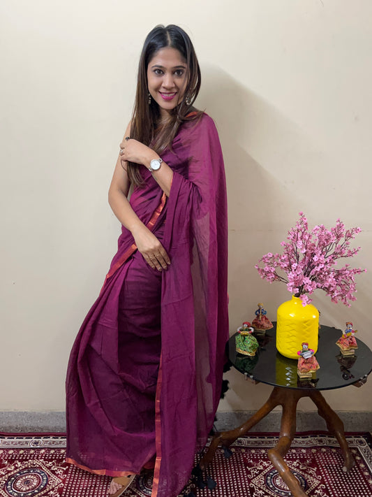 Purple Solid Khadi Cotton Saree with Green Border and Tassels (Copy) Saree Handloom saree, handcrafted saree, daily wear saree, office saree, affordable saree, saree for summers, Suta sarees, Eternity by Sakshi Sarees,