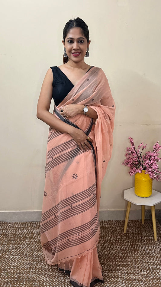 Peach Handloom Mark Pure Cotton Handloom Saree