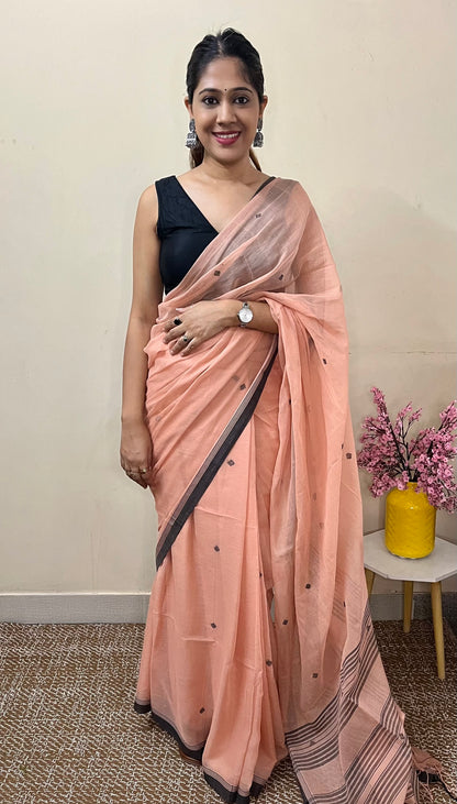 Peach Handloom Mark Pure Cotton Handloom Saree