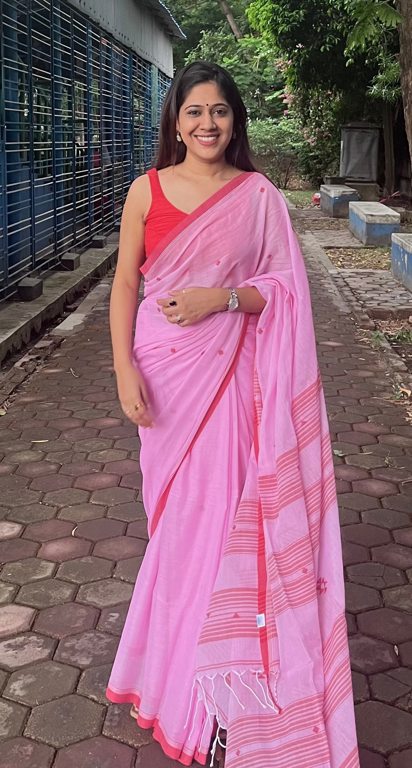 Pink Handloom Mark Pure Cotton Handloom Saree