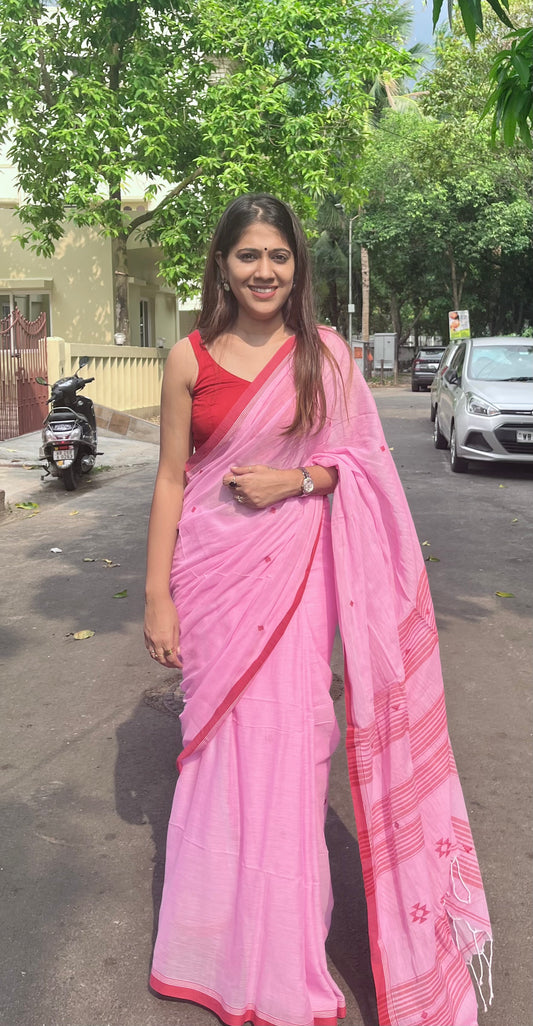 Pink Handloom Mark Pure Cotton Handloom Saree