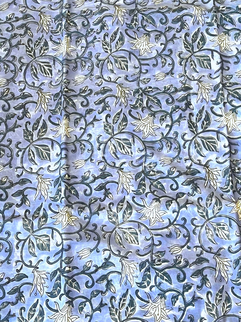 Blue Flowers Sanganeri Handblock Printed Mul Cotton Saree
