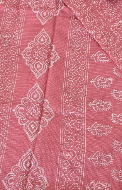 Pink Handblock Printed Cotton Kota Doriya Saree