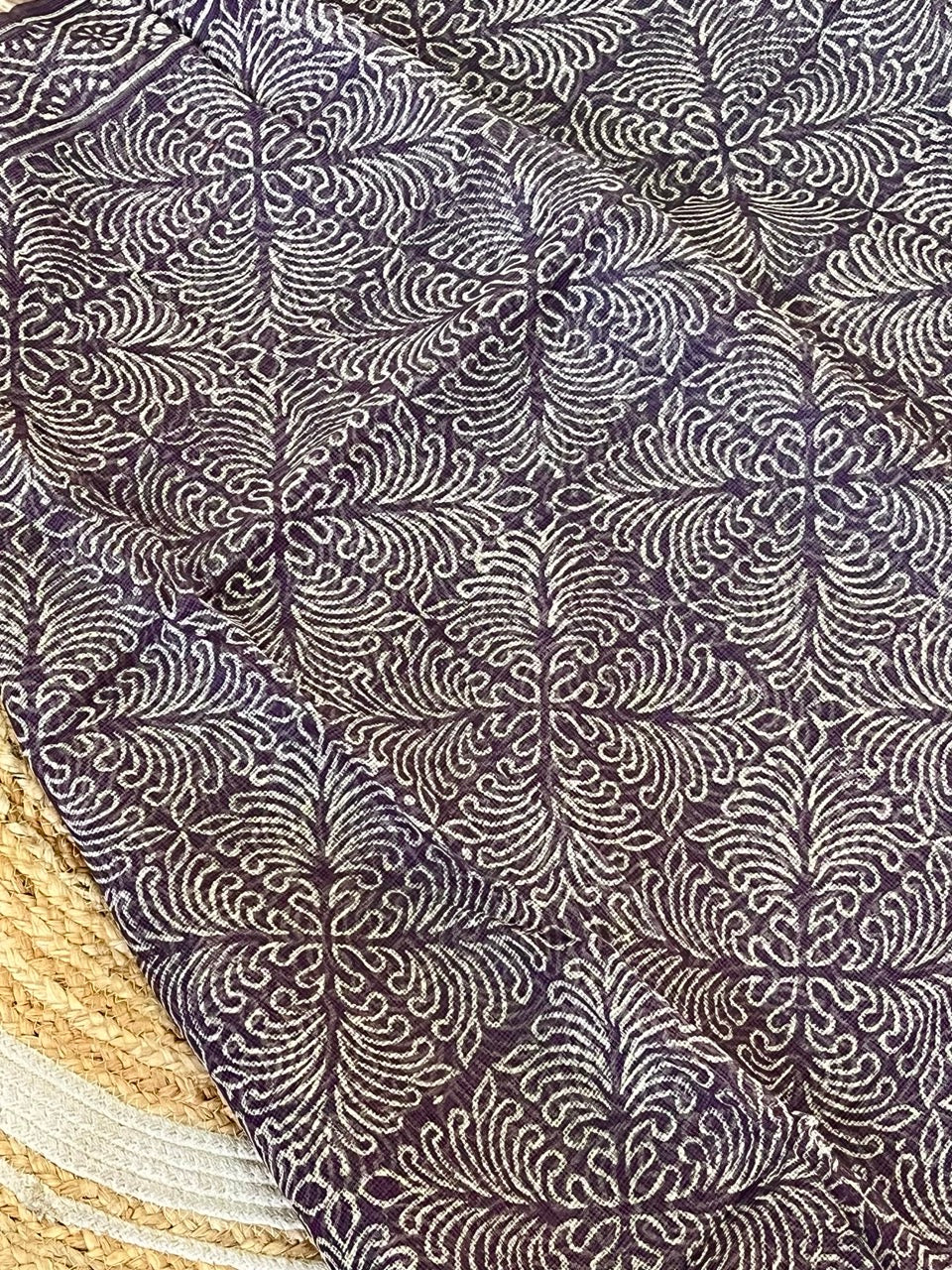 Purple Handblock Printed Cotton Kota Doriya Saree